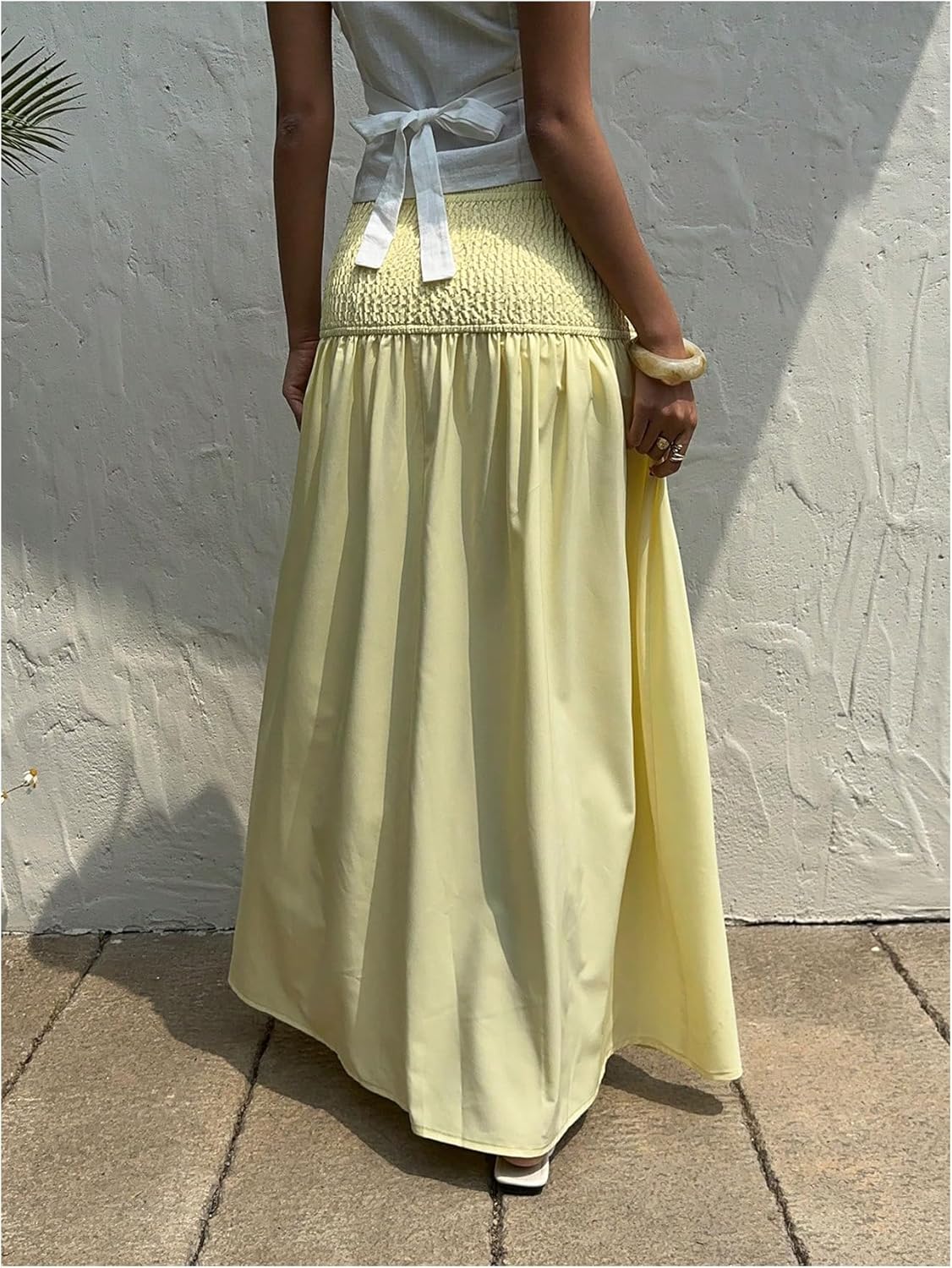 Floerns Women's Summer Maxi Skirt Shirred Elastic Waist Beach Vacation Flowy A Line Skirt - Image 3