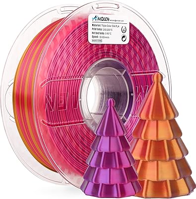 32 – AMOLEN Silk PLA 3D Printer Filament, Tri Color Red Gold Purple PLA 1.75mm, Shiny Multi Color Change Filament 3D Printing PLA Filament for Mo…