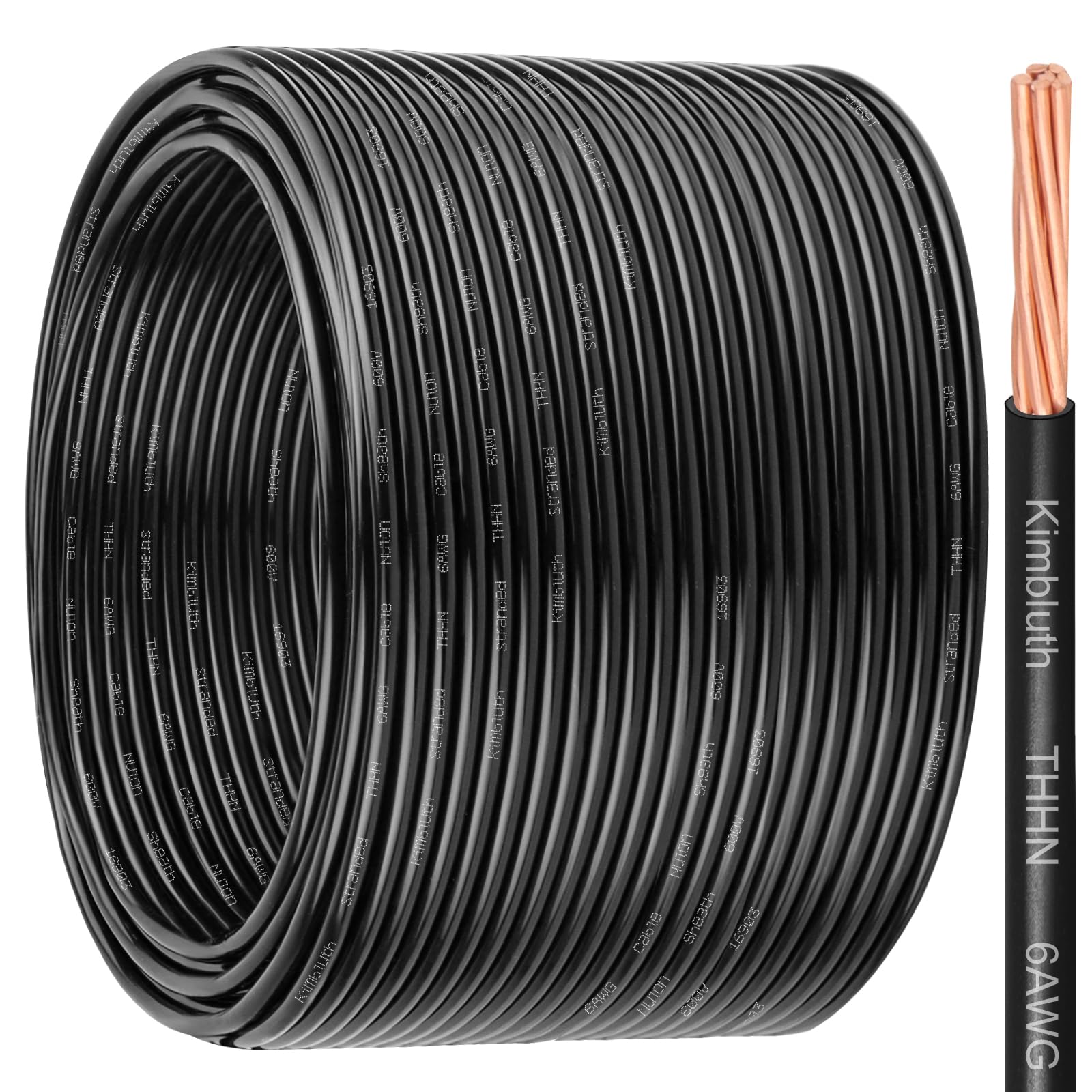 THHN Wire 6 Gauge 250 FT Stranded Copper Wire, 6 AWG Copper Wire Rated up to 600V Building Wire Nylon Jacket for Residential, CNC, Ground, Industrial