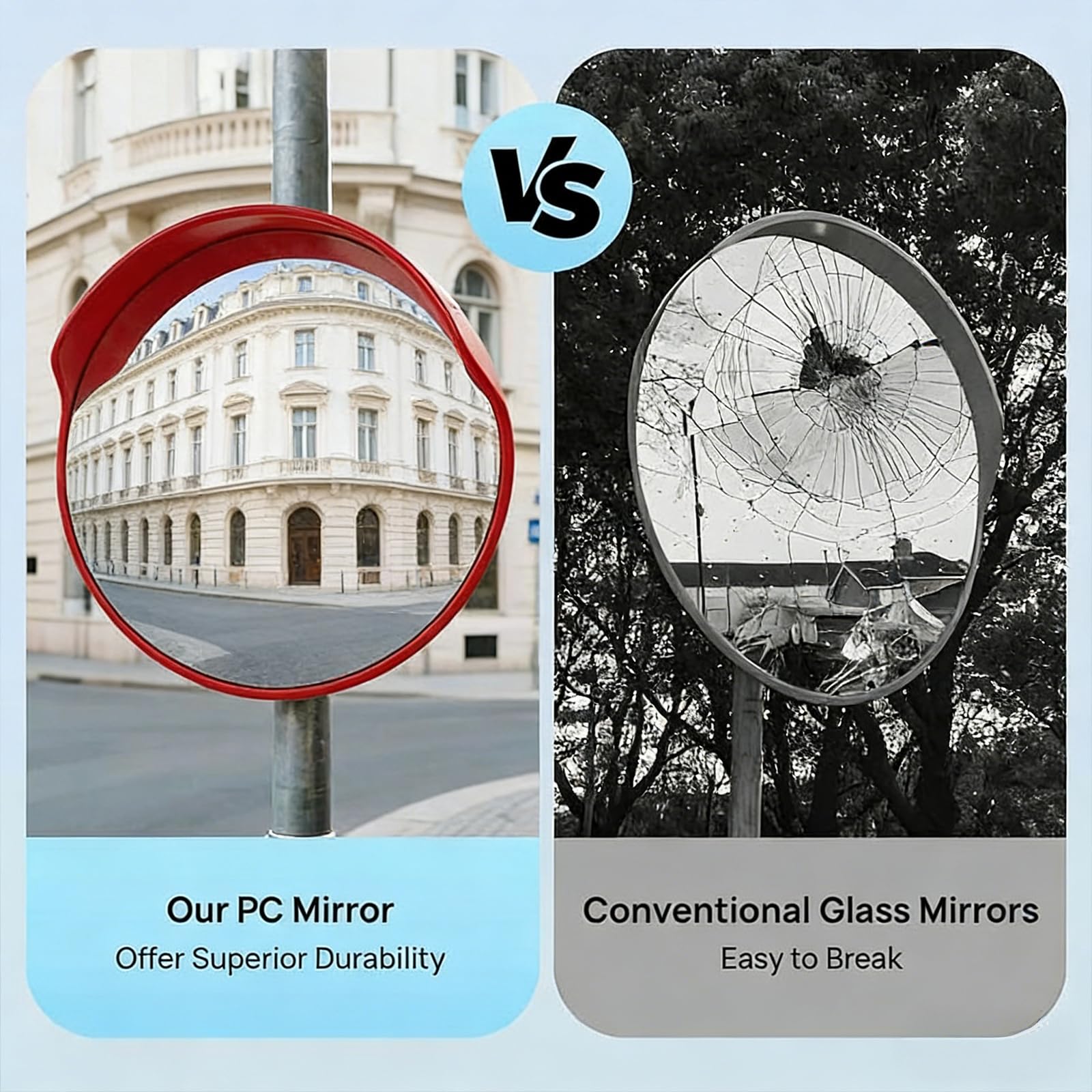 Miroir Convexe de Circulation 45 cm en ABS Lot de 2 | Vision Grand Angle à 160° Avec Coque Résistante Pour Rues Intersections et Zones Commerciales