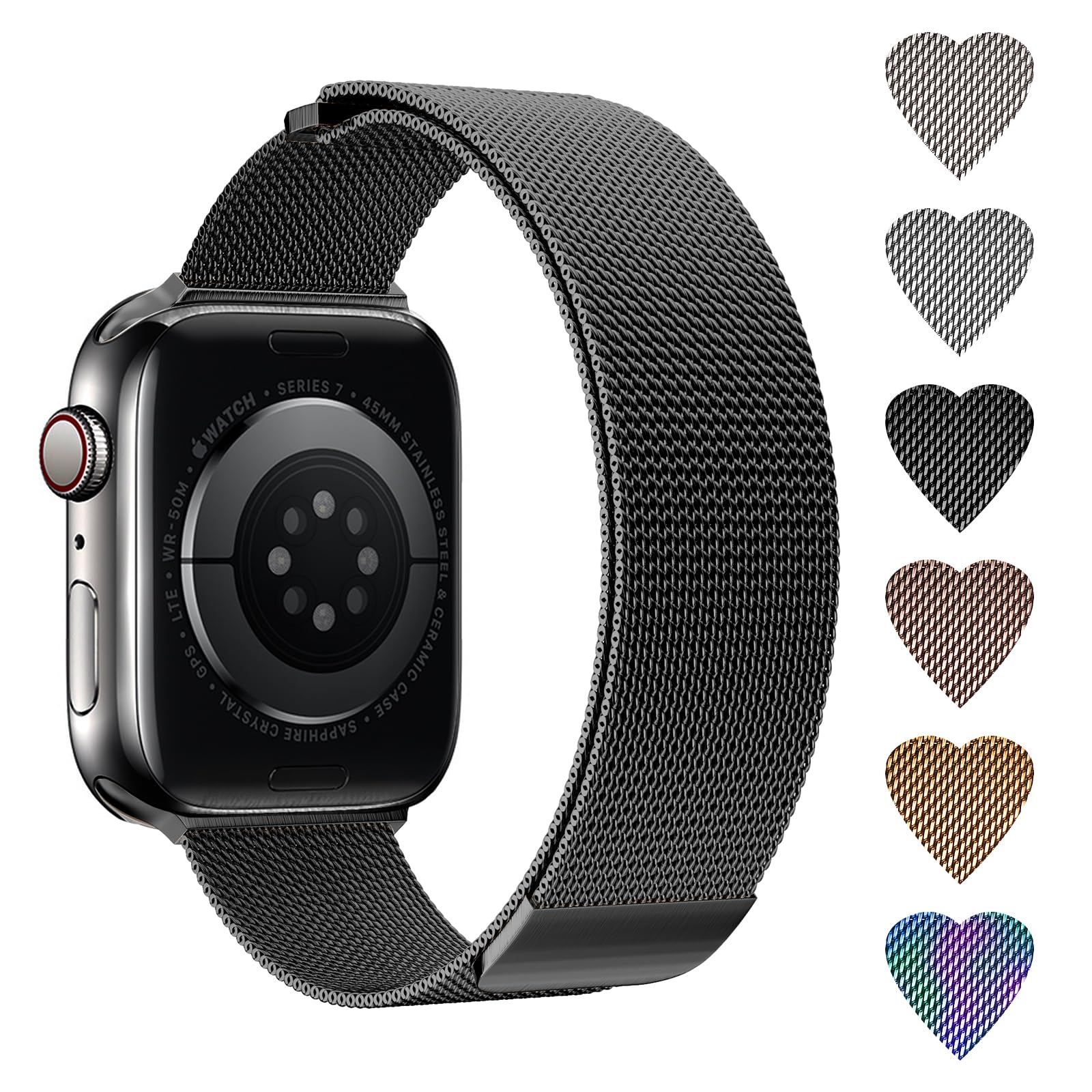 Bracelet à boucle magnétique compatible avec Apple Watch S9/8/7/6/5/4/3 38/40/41/42/44/45/49 mm, Ultra 1/2 de 49 mm, bracelet élégant en maille d'acier inoxydable pour iWatch SE et homme et