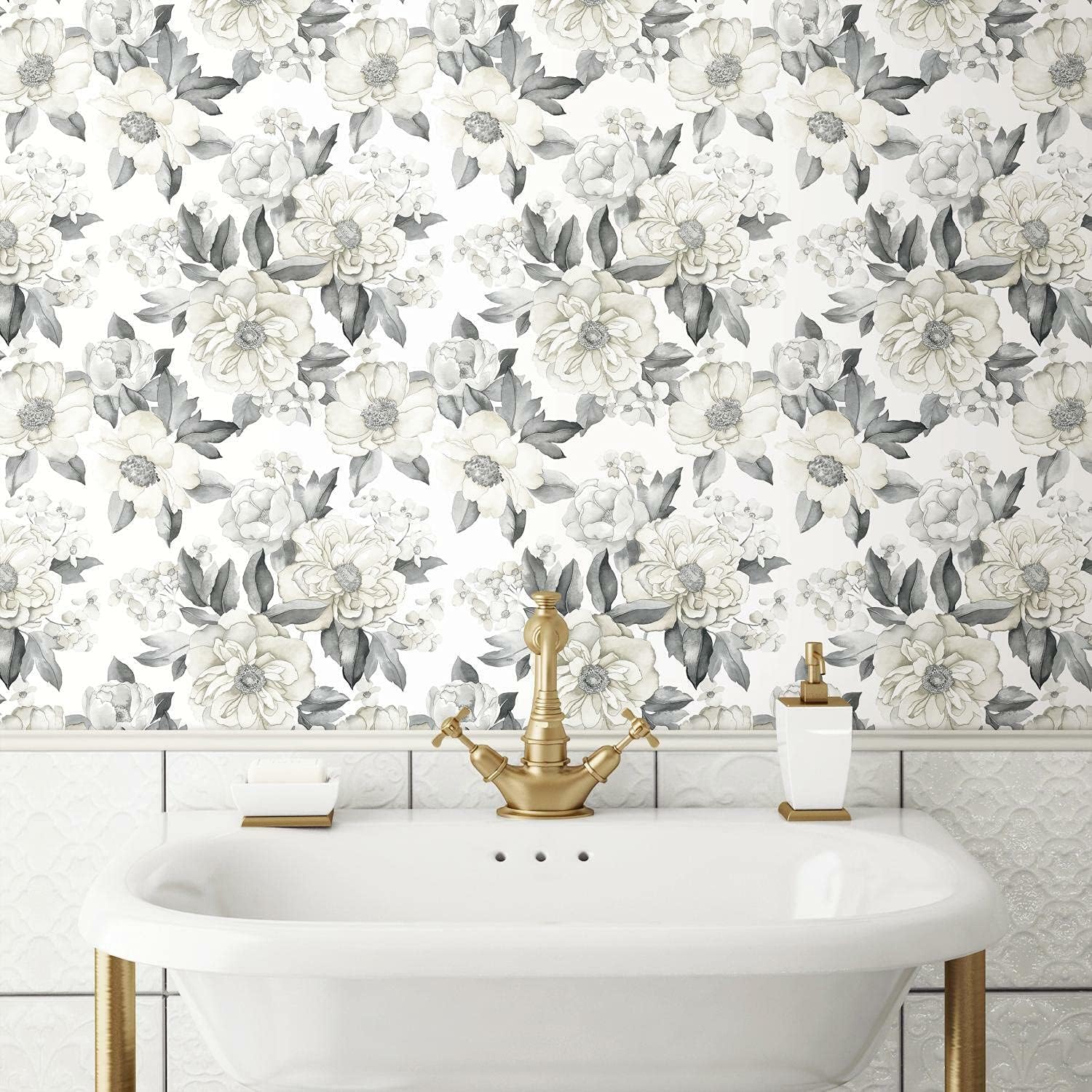 Gray and Taupe Floral Peel & Stick Wallpaper Roll