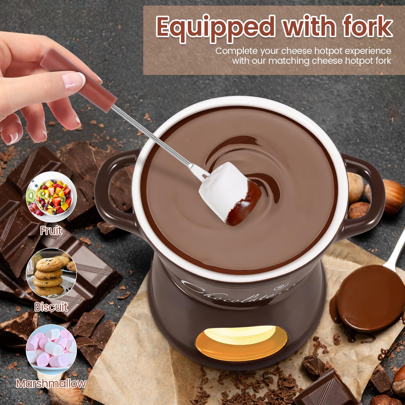 2 Pièces Tasse à Fondue au Chocolat, 300ml Services à Fondue au Chocolat avec Fourchettes- Mug Fondue au Chocolat en Céramique - Tasse Chauffante pour Chocolat et Fromage Bonbons Cadeaux