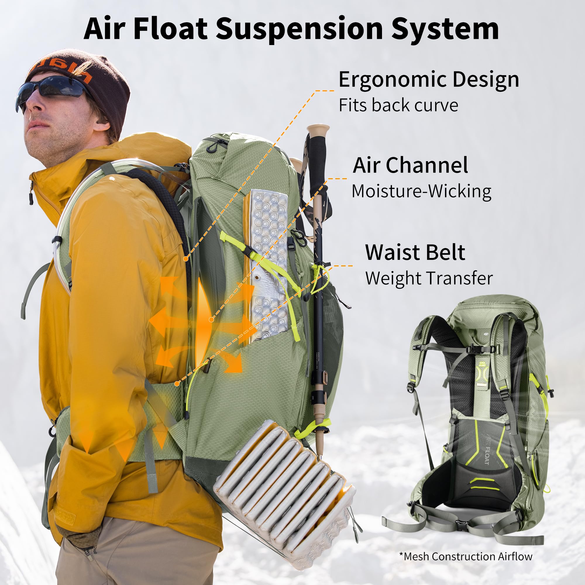 Naturehike Seek Wind Mochila de 35 L/65 L, mochila de trekking para hombre y mujer, mochila de senderismo, mochila de viaje impermeable, mochila con funda para lluvia para camping, ciclismo