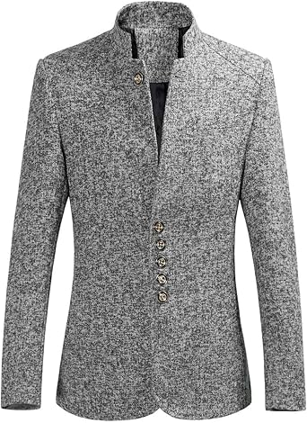 ZYXTIM Mens Chinese Tunic Suit Stand Collar Single-Breasted Majestic Gangster Jacket Slim Fit Hipster Suit Blazer