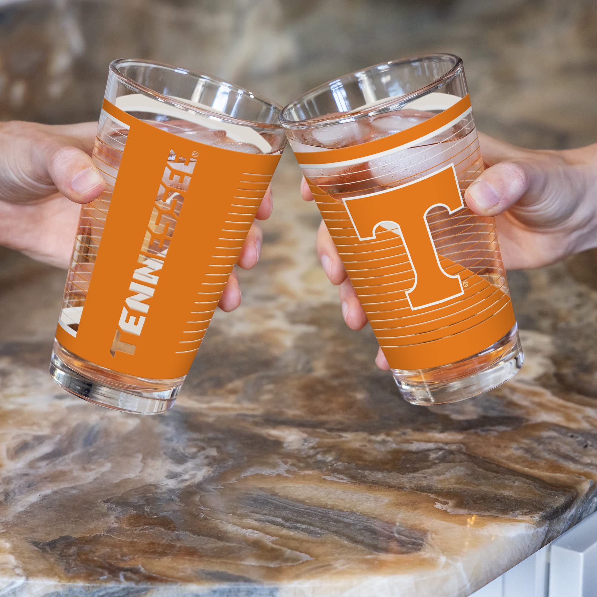 Rico Industries NCAA Tennessee Volunteers 453.6 g Pint-Gläser mit digital gedrucktem Logo, praktisches 2er Set klassische Trinkgläser für Fans, spülmaschinenfest