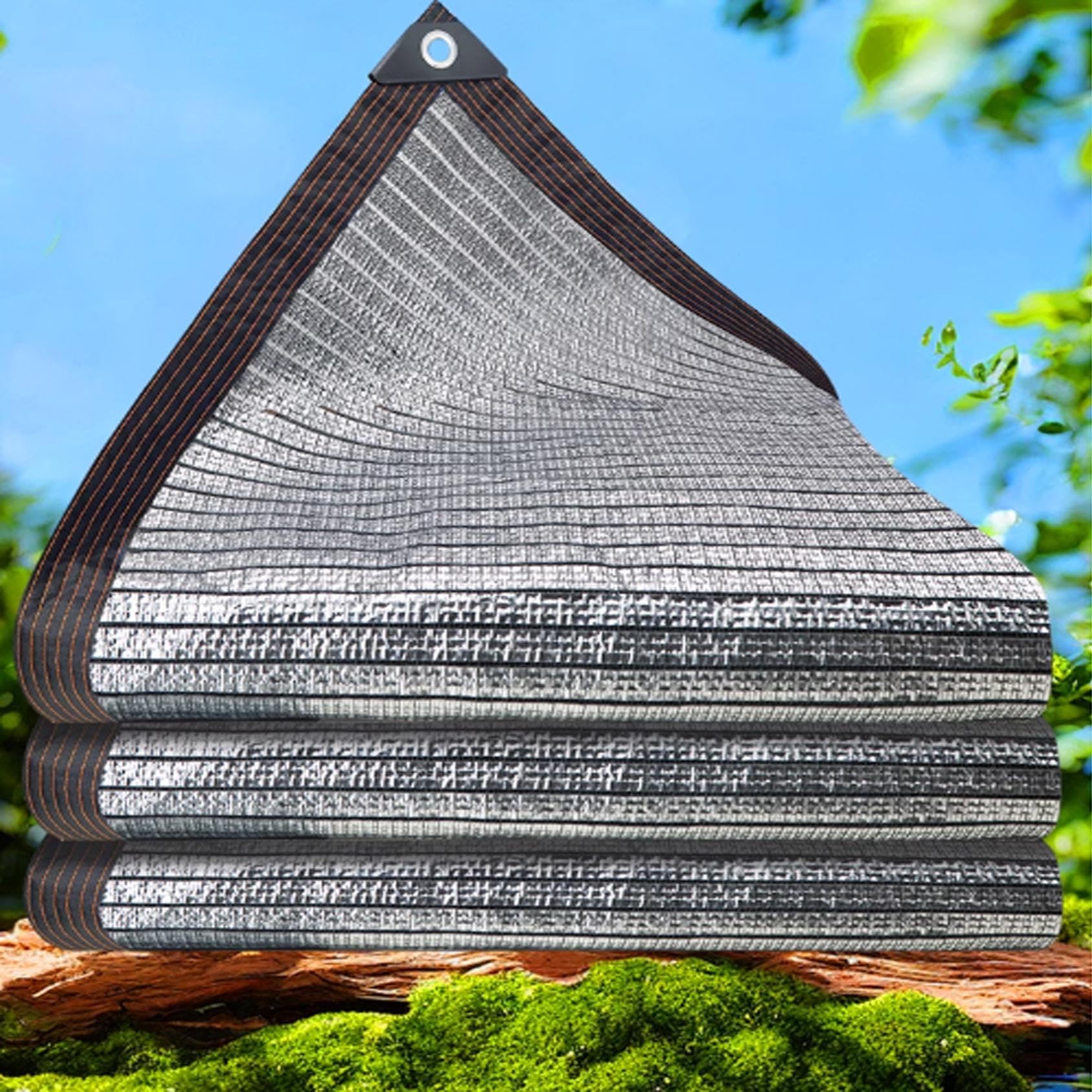 Tela plateada reflectante al 75 % para invernadero, cochera, jardín y plantas, malla de sombra con ojales para una protección solar eficaz y reducción del calor