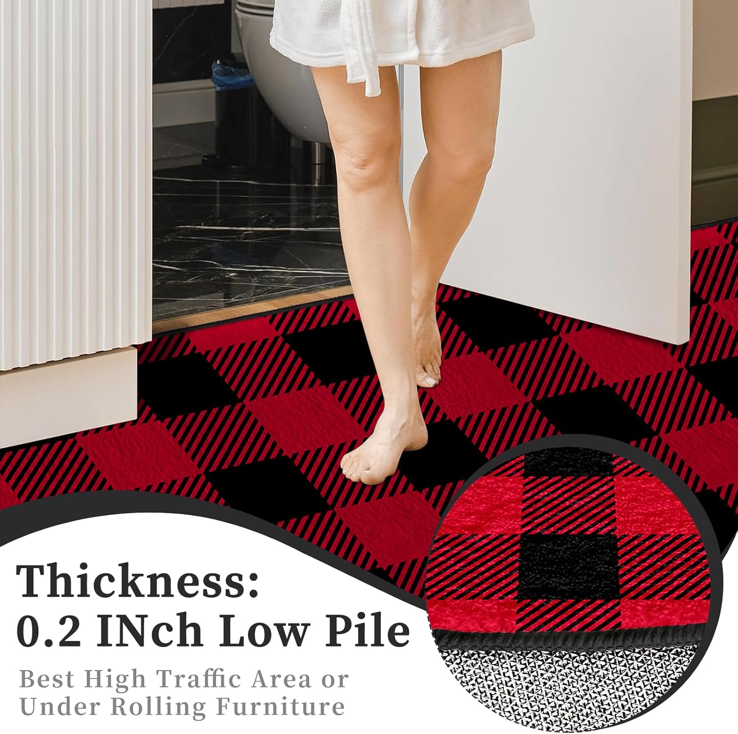 9CH Red Black Buffalo Plaid Rug 7' x 5', Christmas Faux Wool Area Rugs Non-Slip, Red Buffalo Check Rugs Carpet for Kitchen Living Room Bedroom