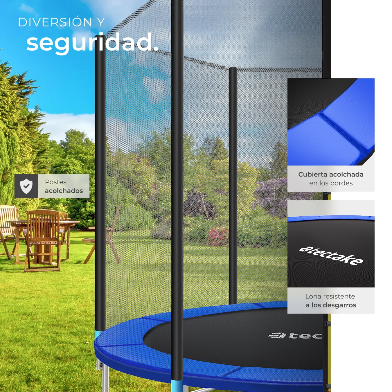 tectake® Trampolín, Cama Elástica Exterior para Niños y Adultos, Estructura de Acero, Red Protectora, Escalera, Certificado TÜV GS, Juegos Exterior Niños, Trampolin Fitness Adultos