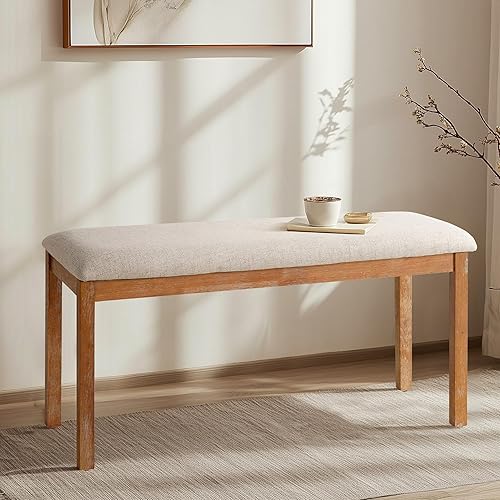 Miniatura 4 de Banco de comedor de campo francés, madera, banco de comedor vintage de granja, tapizado de tela, 16 pulgadas de ancho x 16 pulgadas de profundidad x