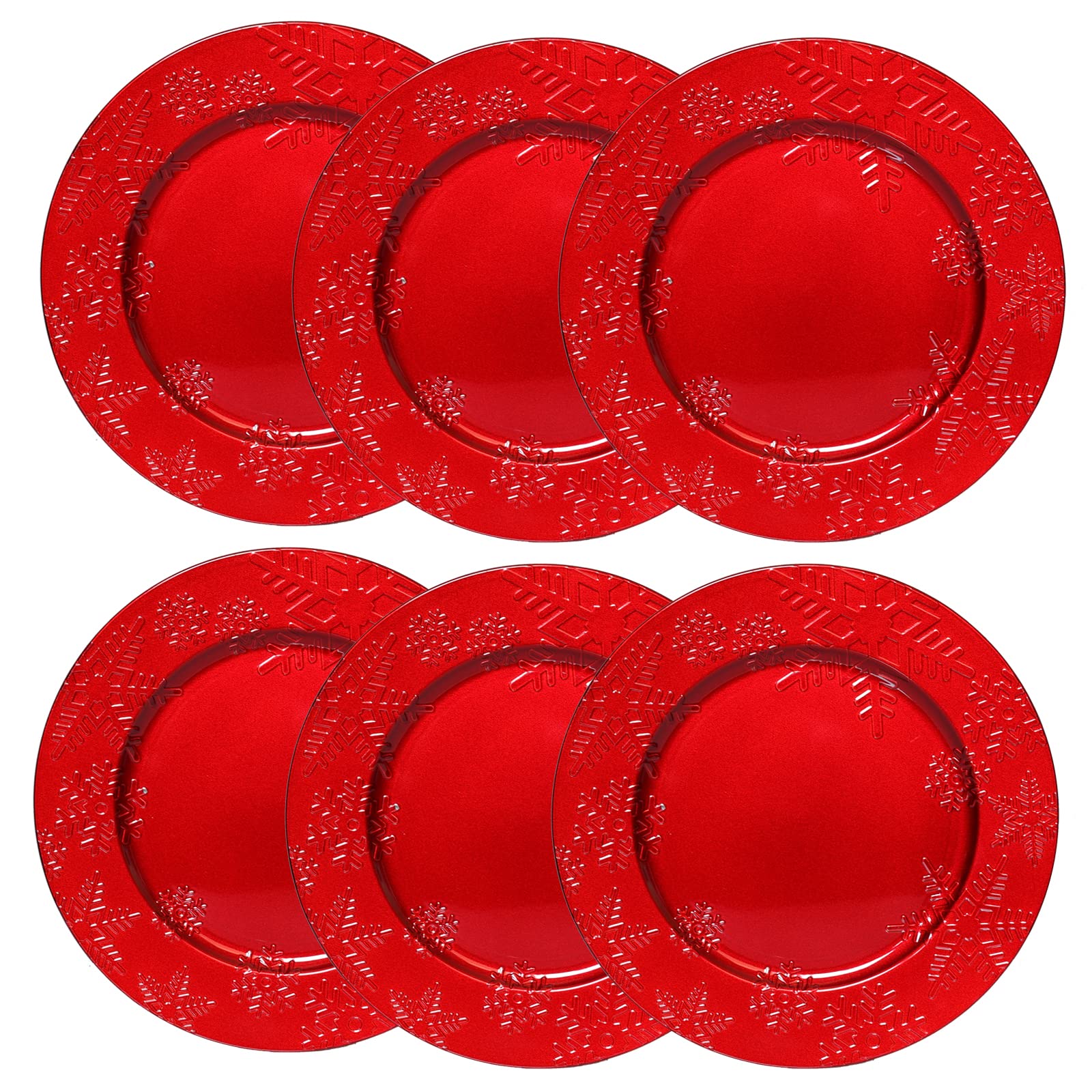 Spsyrine Christmas Snowflakes Red Charger Plates, Set of 6 Round Chargers for Table Setting, Christmas Holiday Winter Party Decoration