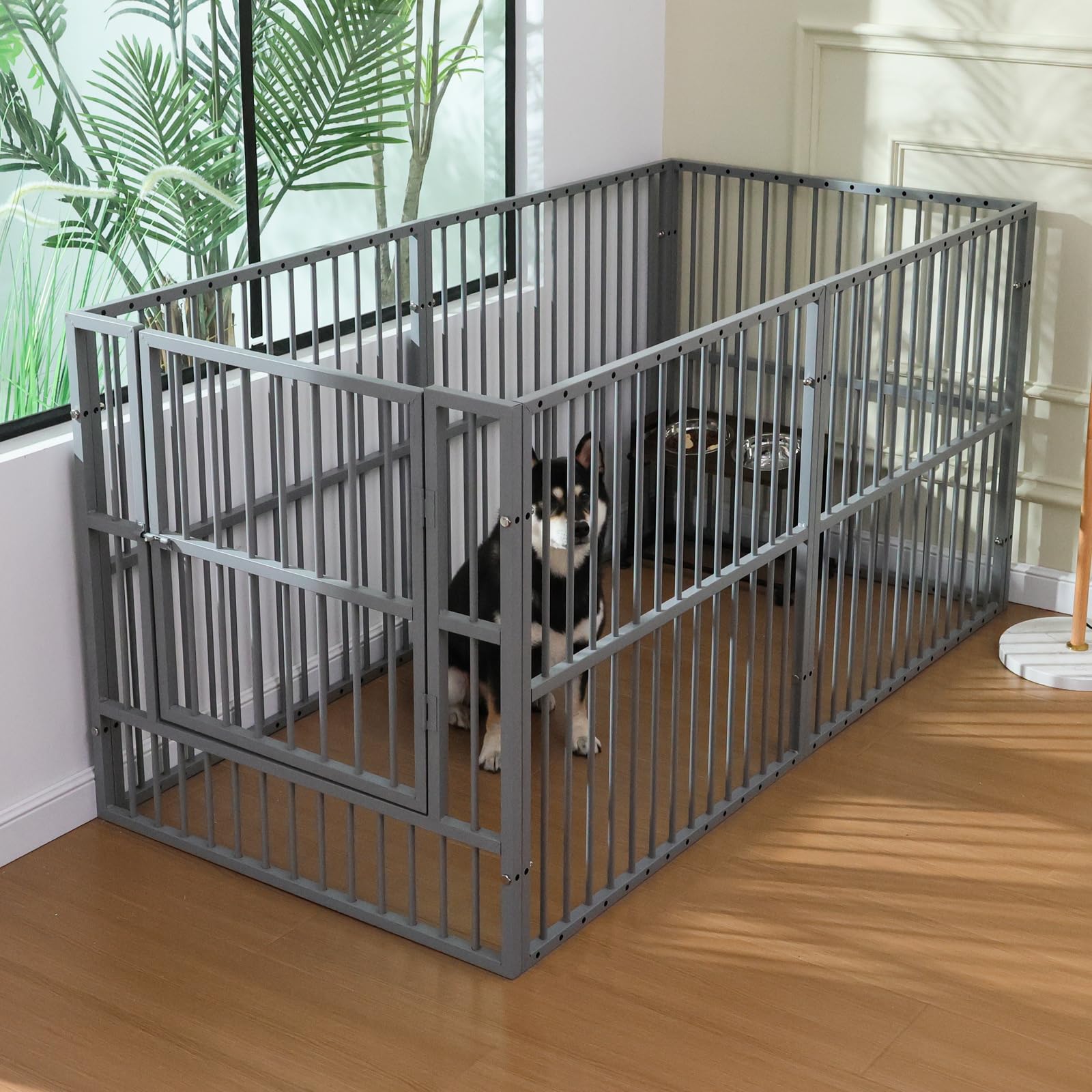 Recinzione per cani, altezza 80 cm, recinto per cani resistente con porta, sicuro e robusto, facile da montare, per interni ed esterni (6 pannelli con porta, grigio antracite)