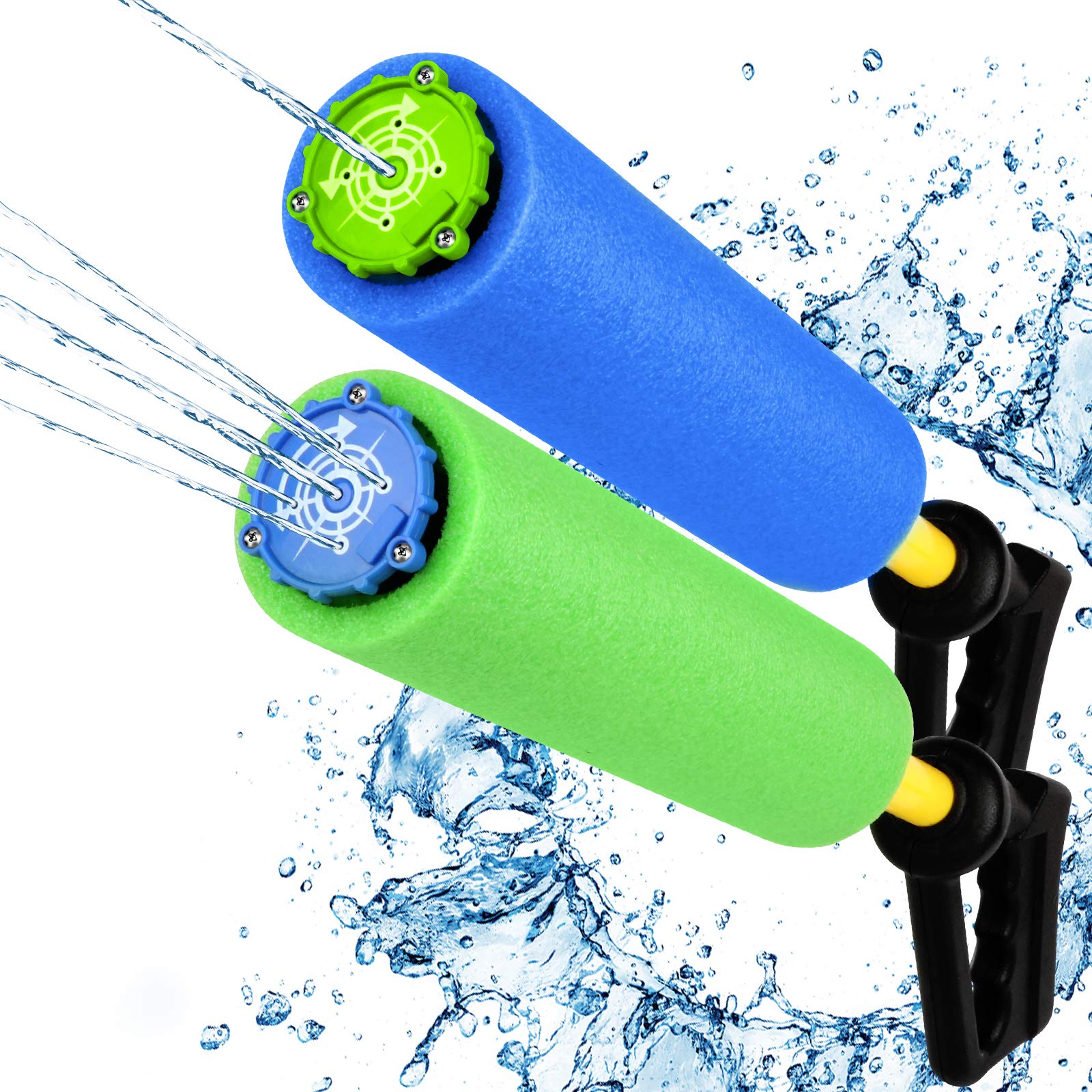Water Blaster Soaker Gun, Large Sizes 2 Pack Squirt Water Toy for Children & Adults - Two Switchable Squirt Mode with 5 Water Spout for More Fun in Pool, Beach etc. 2 Bright Colors Up to 33 Ft Blast.