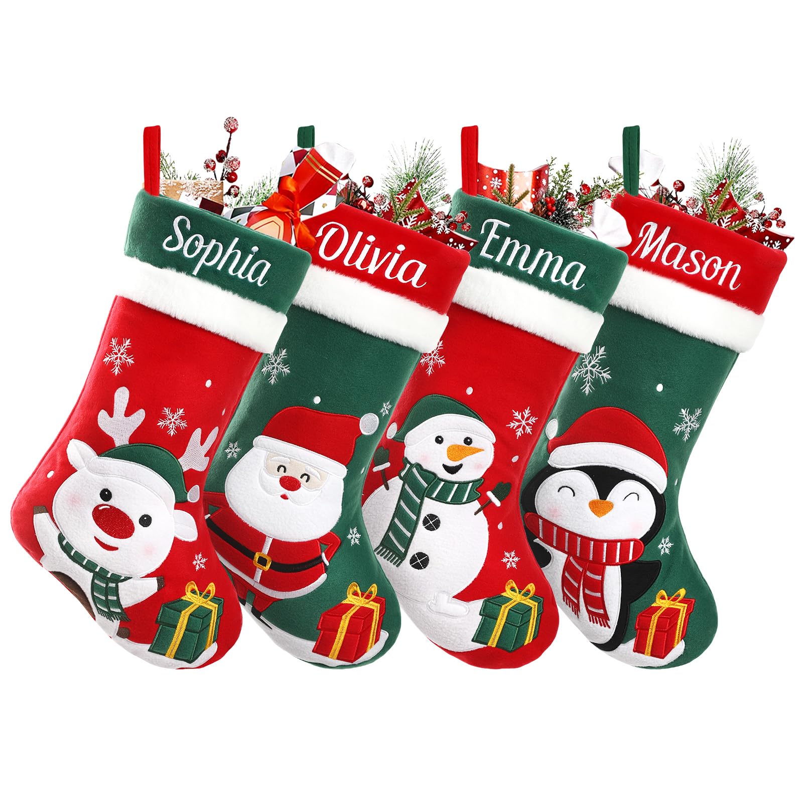 papasgix Personalised Christmas Stockings Custom Name Embroidered Stockings Christmas 18inch(46cm) Santa/Snowman Xmas Stocking Personalised Christmas Decoration Fireplace Hanging(Multicoloured I,2Pcs)
