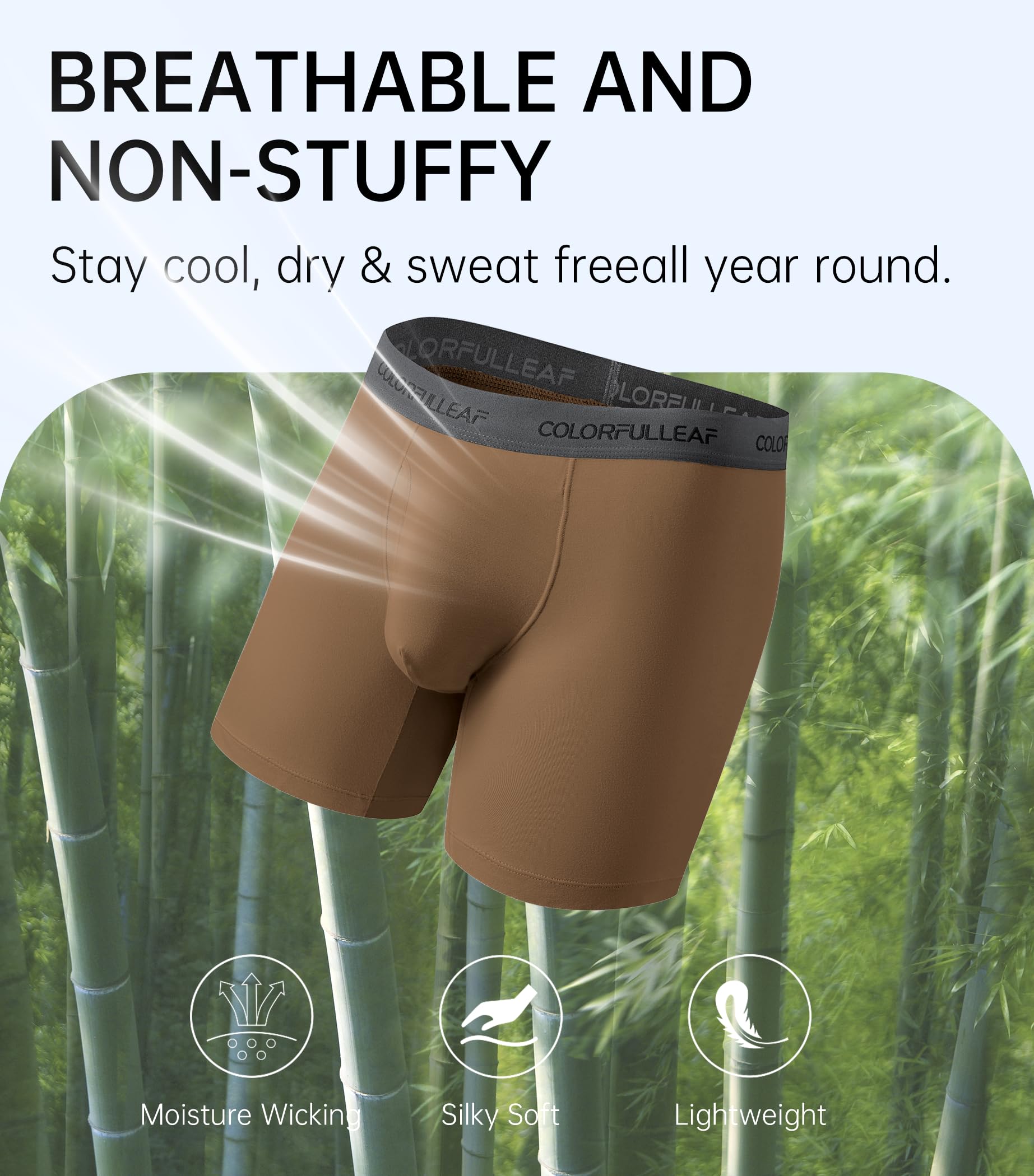 COLORFULLEAF Mens Underwear Soft Bamboo Rayon Boxer Briefs Breathable Open Fly Underwear Multipack