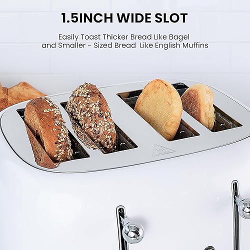 Miniatura 10 de Tostadora Roter Mond Retro de acero inoxidable de 4 rebanadas con función de cancelación de descongelación de bagel, 6 ajustes de tostado, ranura