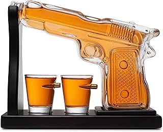 Krown Kitchen Pistol Gun Whiskey Decanter Bottle with Bullet Shot Glasses. Liquor Decanter Set for Vodka, Scotch, Bourbon ...