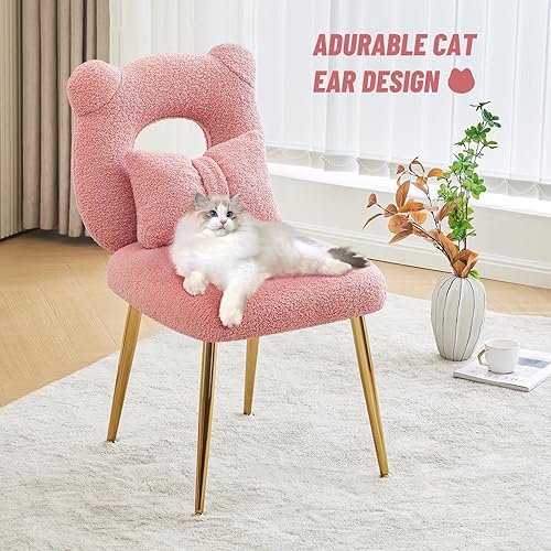 Miniatura 6 de Furniliving Silla tapizada sin brazos para tocador de maquillaje, bonita silla de sherpa para sala de estar, dormitorio, vestidor, taburete de