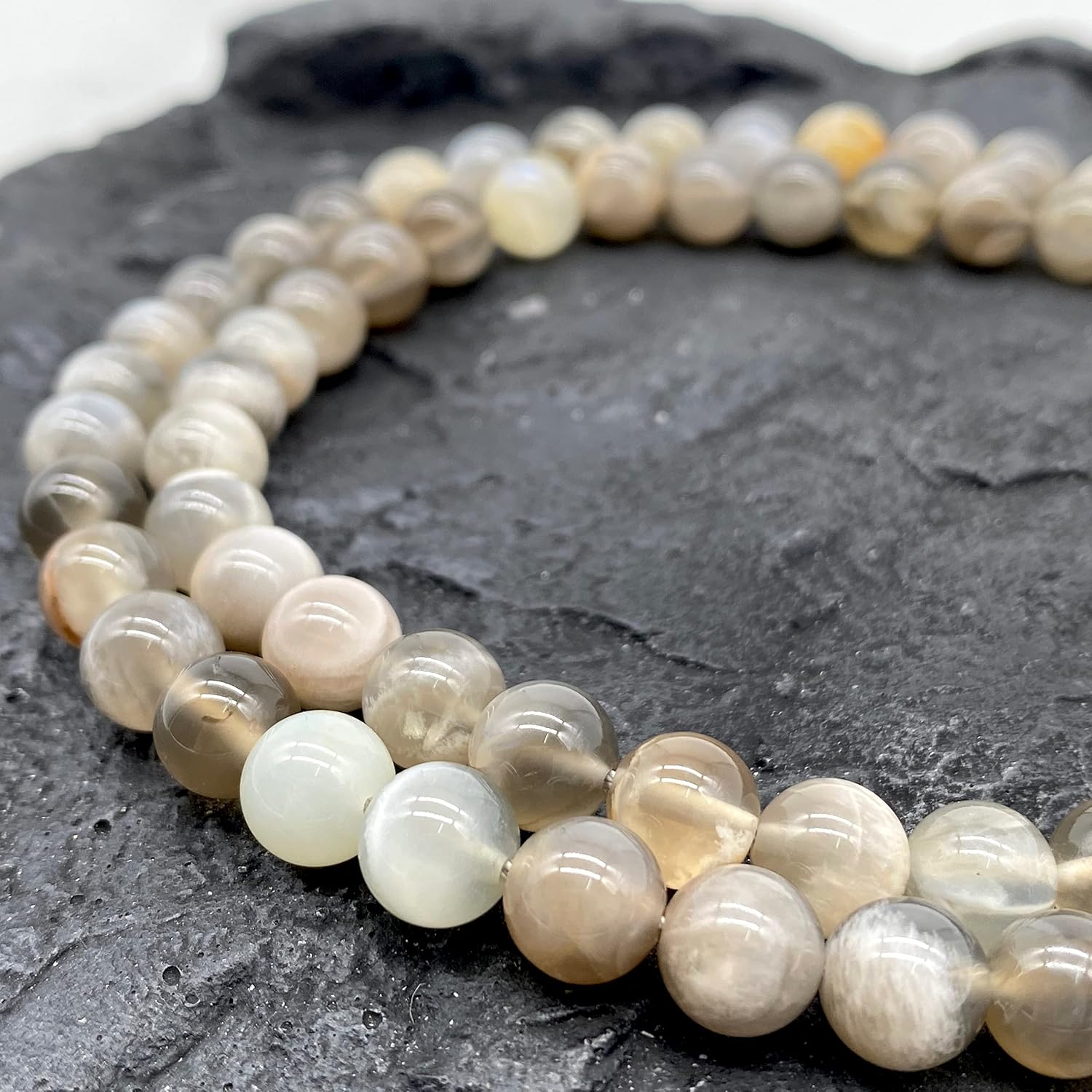 ABCGEMS Madagascan 2-Tone Gray Moonstone Beads (Gorgeous Flash) Natural Crystal Chakra Energy Healing Stone DIY Jewelry Making Smooth Round 8mm