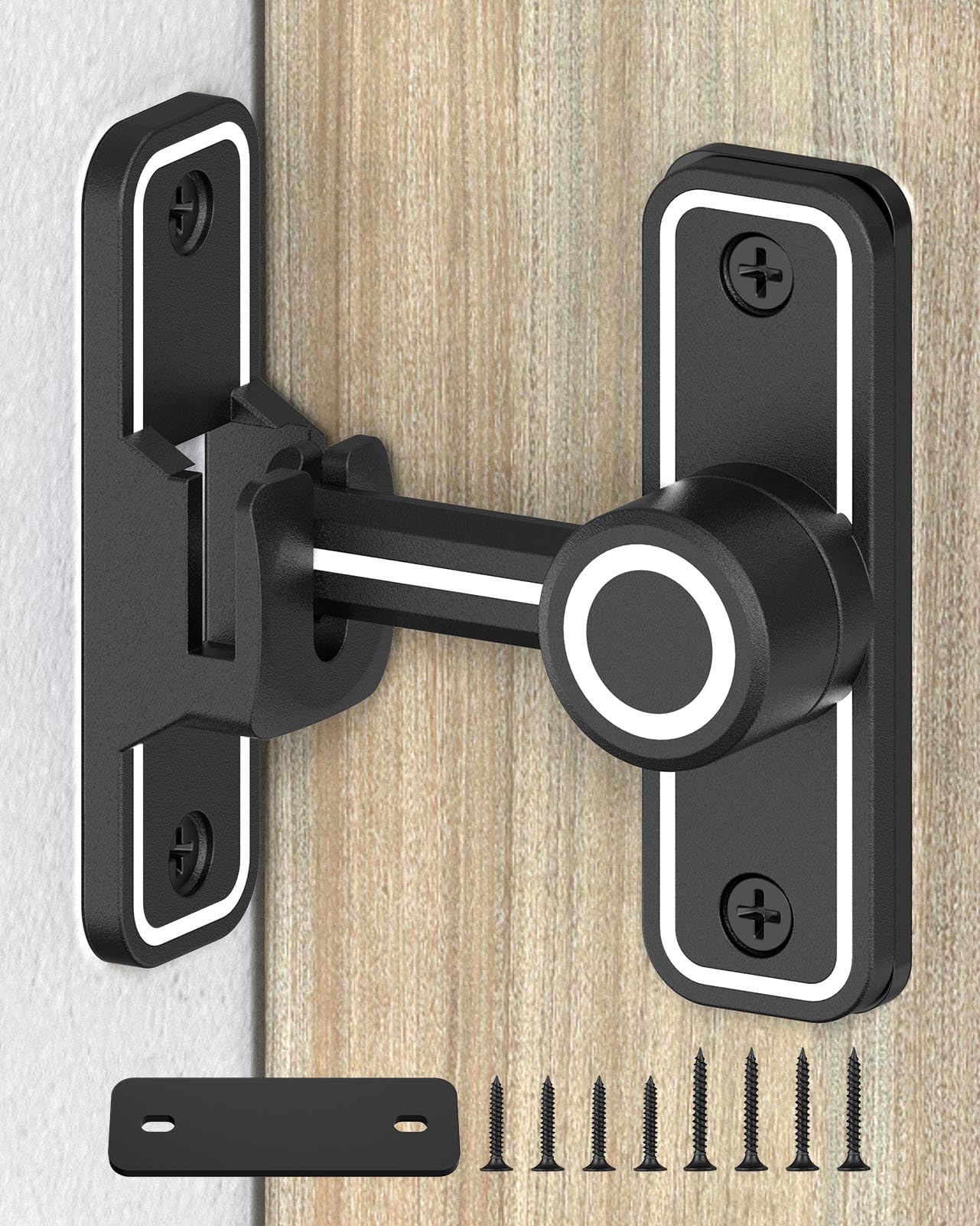 SecureLatch 90/180 Degree Flip Barn Door Lock, Heavy Duty Sliding Door Latch Zinc Hardware– Privacy Protection for Barn, Window, Gate, Garden, Bathroom, Cabinet (Luminous Black-1PC)