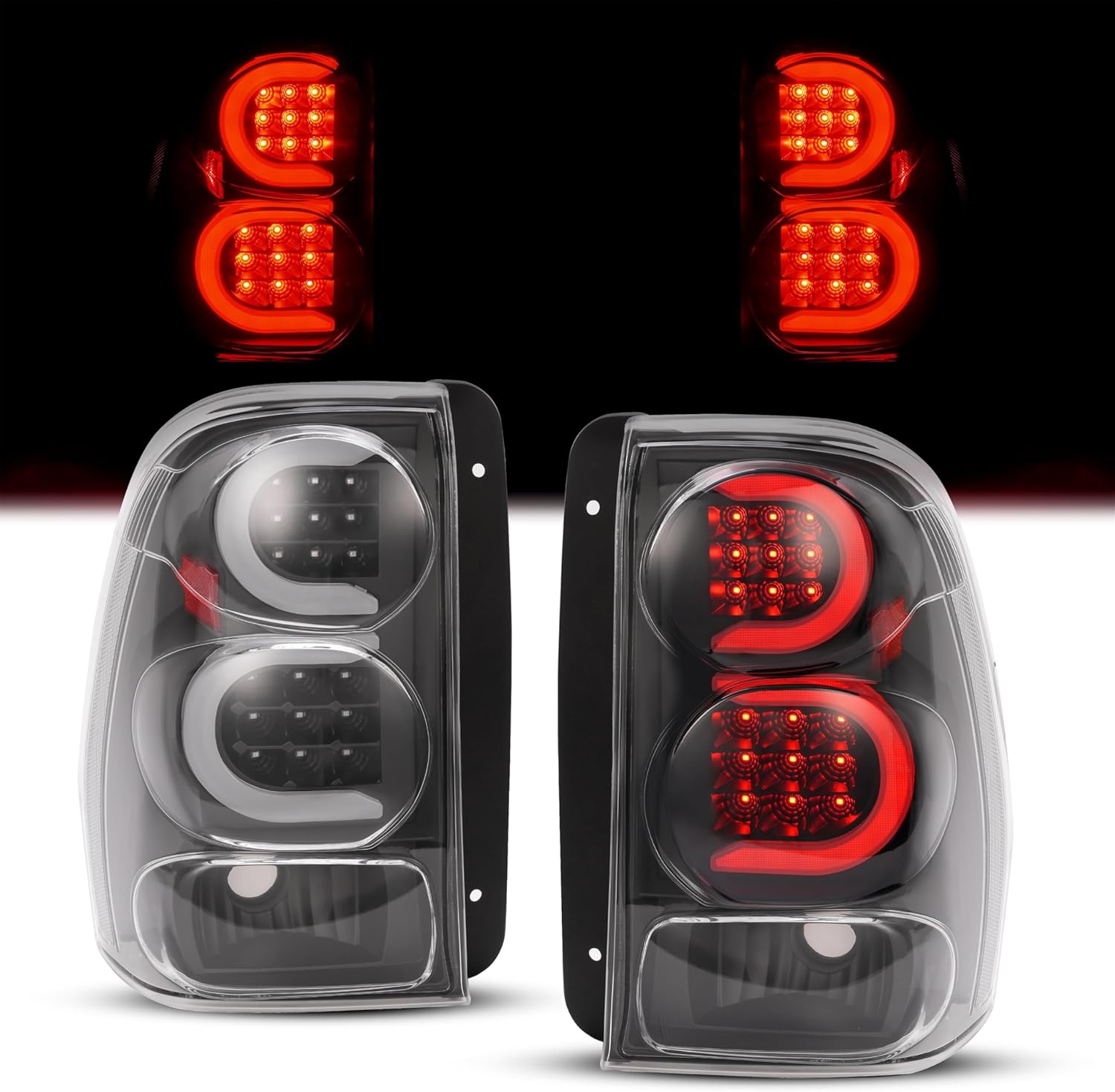HECASA Pair LED Tail Lights Compatible with 2002-2009 Chevy Chevrolet Trailblazer Base/LS/LT/LTZ/SS/EXT LS/EXT LT/North Face/EXT North Face Rear Brake Lamp LH&RH - Clear Lens Black Housing