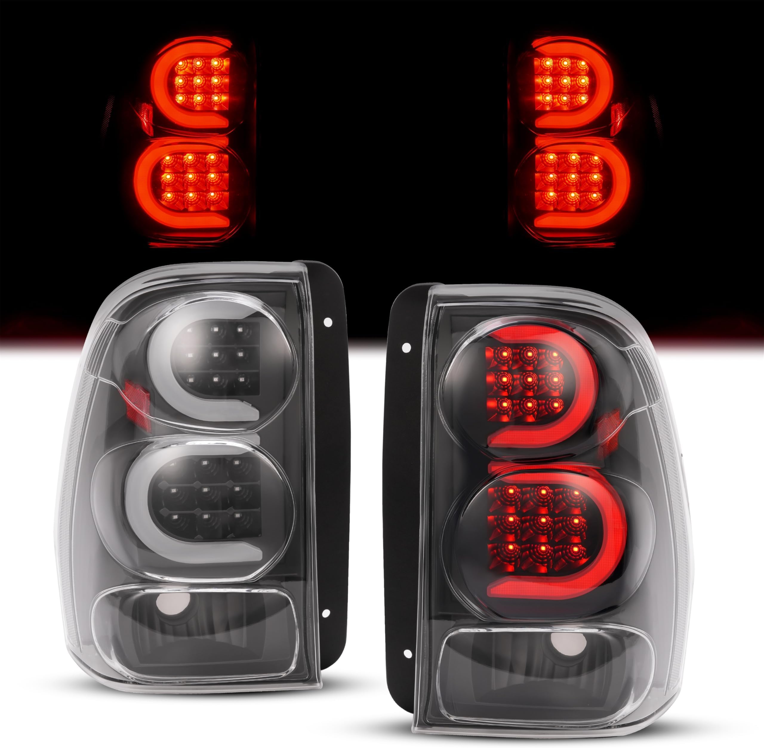 HECASA Pair LED Tail Lights Compatible with 2002-2009 Chevy Chevrolet Trailblazer Base|LS|LT|LTZ| SS|EXT LS|EXT LT|North Face|EXT North Face Rear Brake Lamp LH&RH - Clear Lens Black Housing