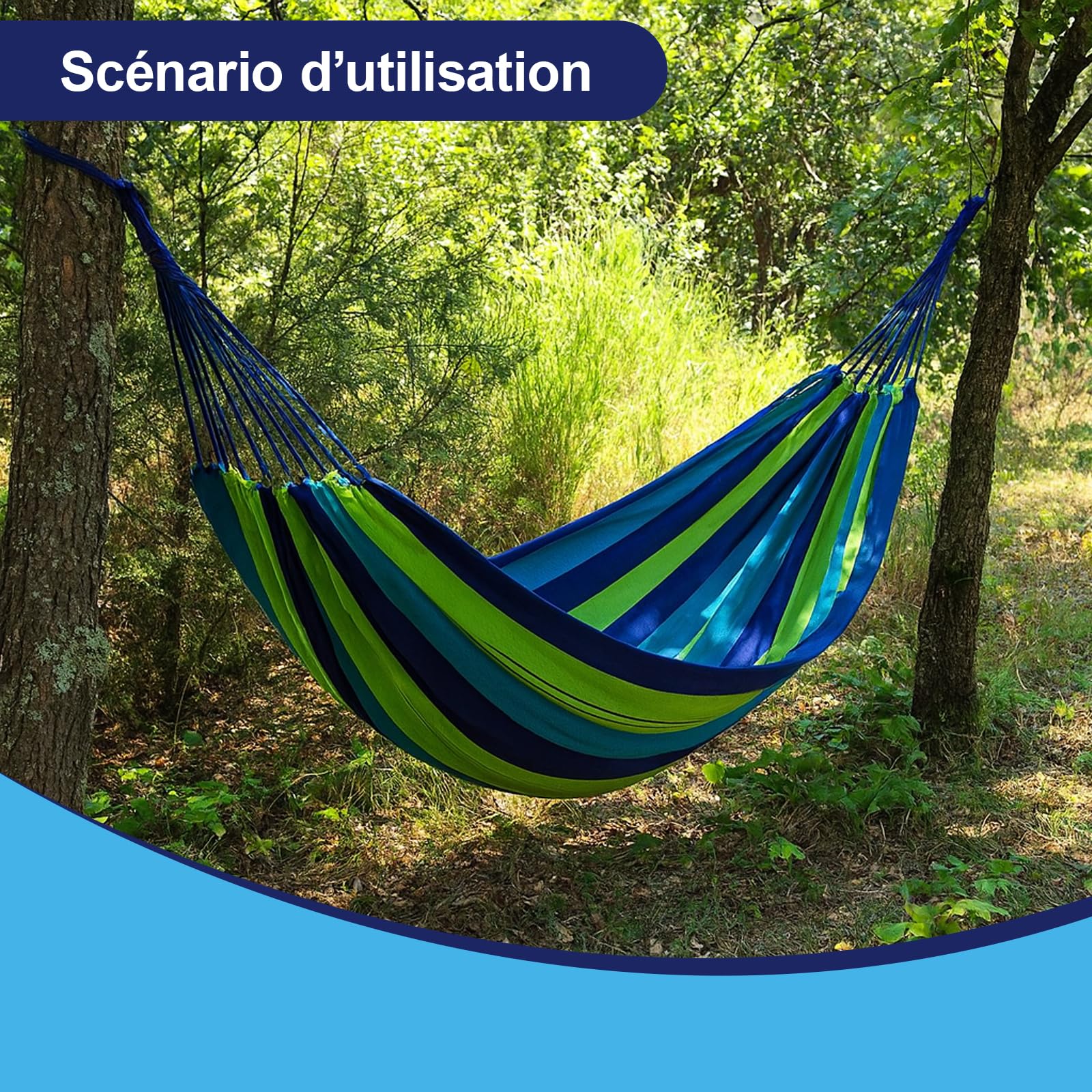 Hamac Exterieur en Toile 185x80 cm, léger et Pliable avec Sac de Transport, Parfait pour Camping, Jardin, Balcon, terrasse, Plage et Voyage