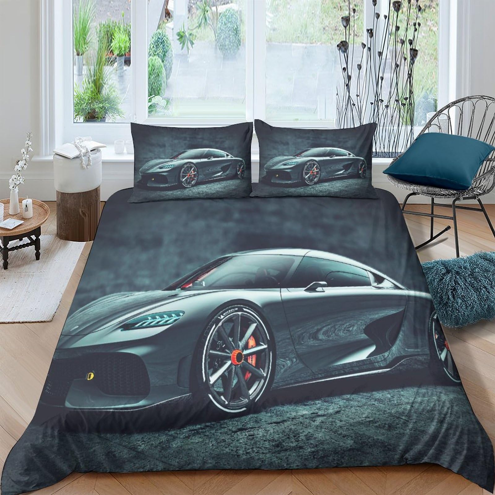 Bardys Girls Style-3 Super Car 3D Printed Bedding Set Soft Microfiber Sports Car Comforter Cover With Pillowcaser, Quilt Cover With Zipper,Duvet Cover Set Light Weight For Kids ，Boys Double（200X200cm）