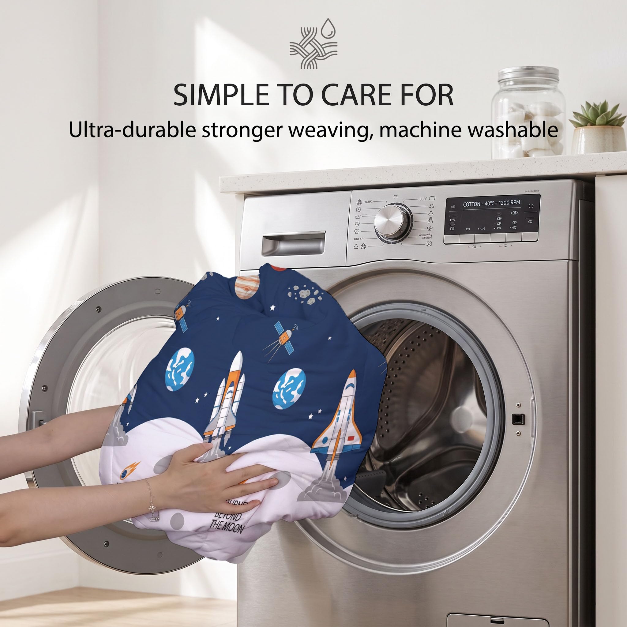 Piumino Letto Matrimoniale Base Satellitare Lunare 240X220 Cm Per 4 Stagioni, Piumone In Microfibra 200 G/M² Paesaggio Dell'Universo Cartoni Animati Invernale, Trapunta Morbida Traspirante, Blu Navy