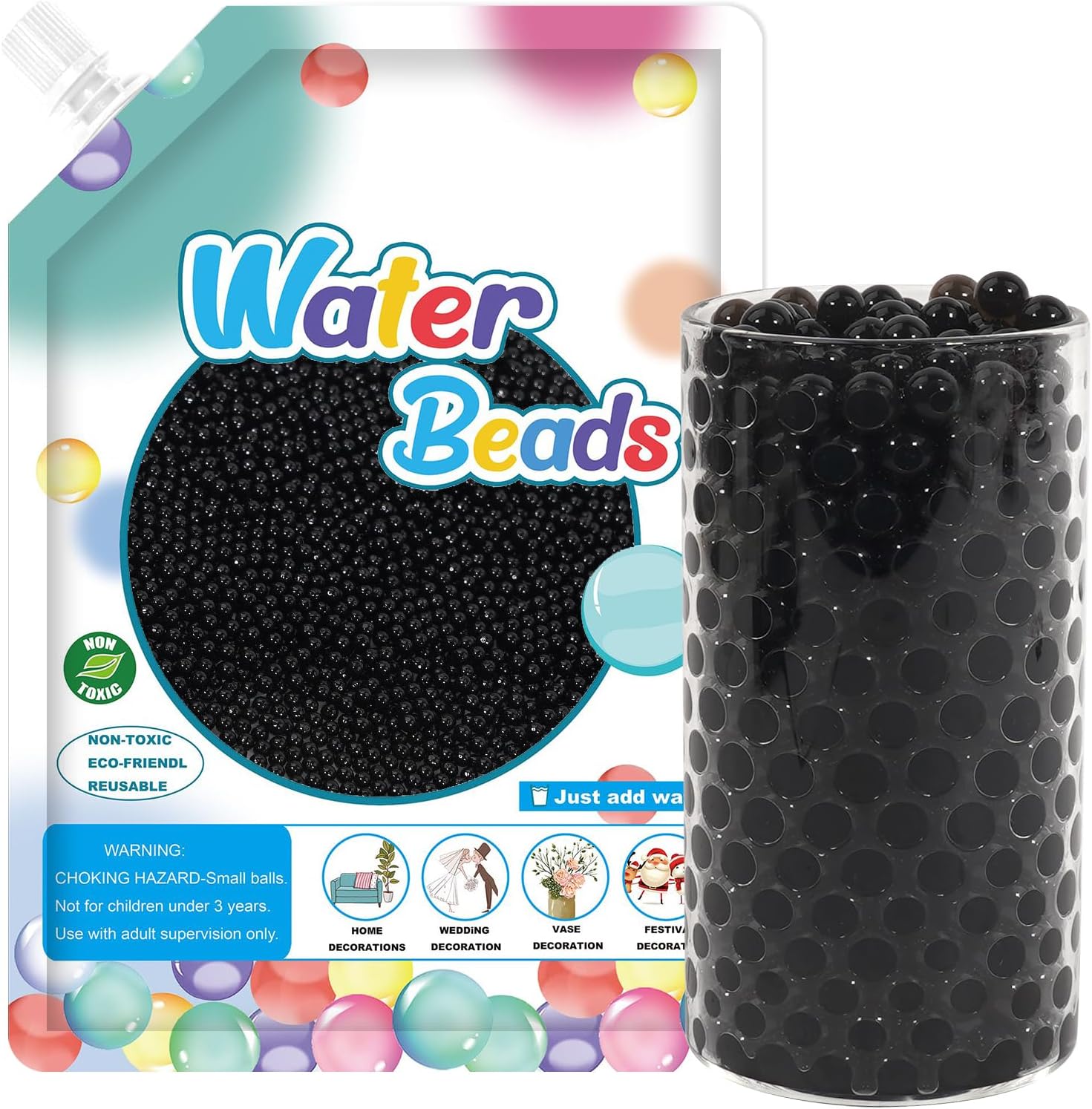 120,000 Black Water Beads, Transparent Water Gel Beads for Vase Filler, Christmas Decoration, Wedding Centerpiece, Floating Candles, Planting, Floral Decoration