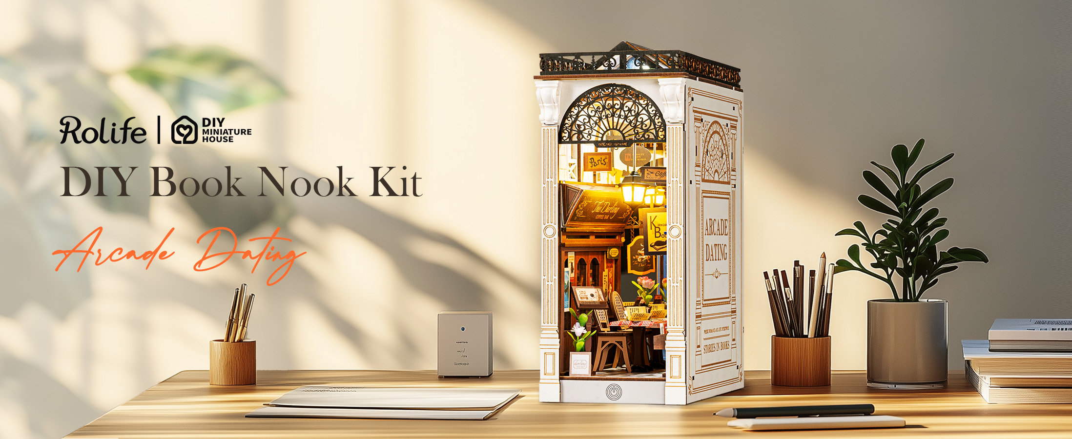 Kit Book Nook Arcade Dating ROBOTIME | Modellismo In Legno Per Adulti Con Luci LED E Pannello Antipolvere