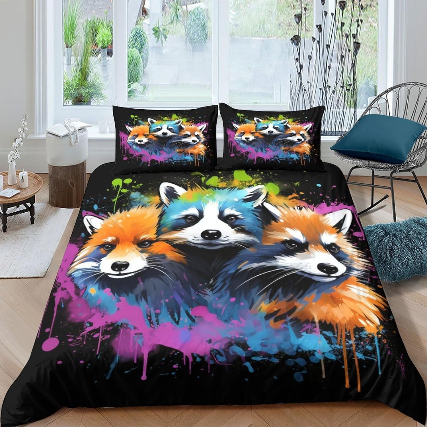 Parure de lit raton laveur 3D couette 220x240 cm et 2 taies