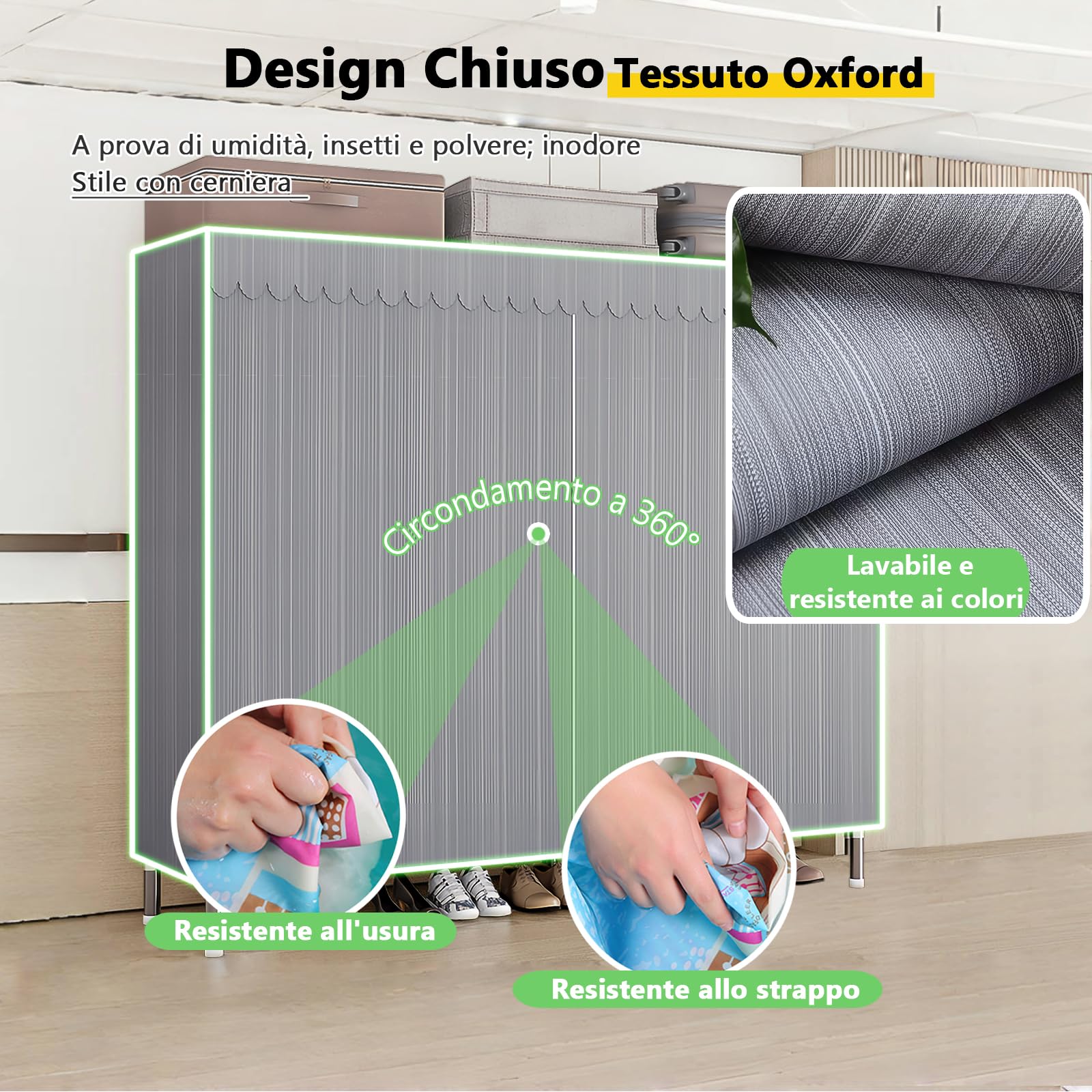 DXDRT Armadio Guardaroba Portatile, Armadietto Porta Abiti Con Appendiabiti E 3 Cassetti, Organizzatore Porta Abiti In Tessuto Non Tessuto Per Camera Da Letto, Assemblaggio Senza Utensili,Beige