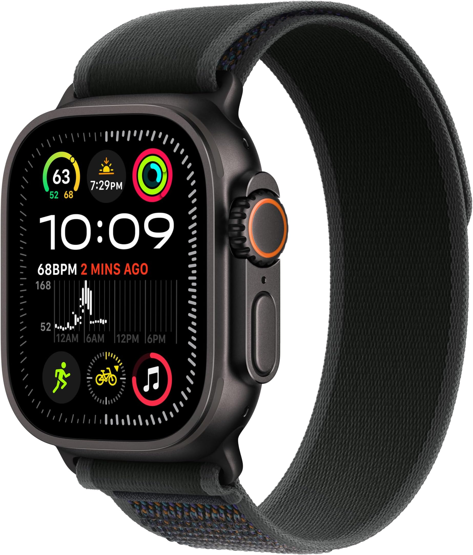 Watch Ultra 2 GPS + Cellular 49mm Smartwatch, Sports Watch with Black Rugged Titanium Case with Black Trail Loop - M/L. Fitness Tracker, Precision GPS, Extra-Long Battery Life, Carbon Neutral