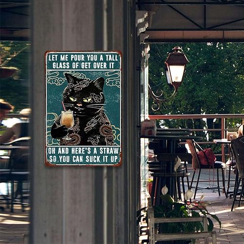 Miniatura 3 de Cartel de metal divertido con diseño de gato para bar, decoración de pared de gato, decoración retro de garaje para hombres, Let Me Pour You A Tall