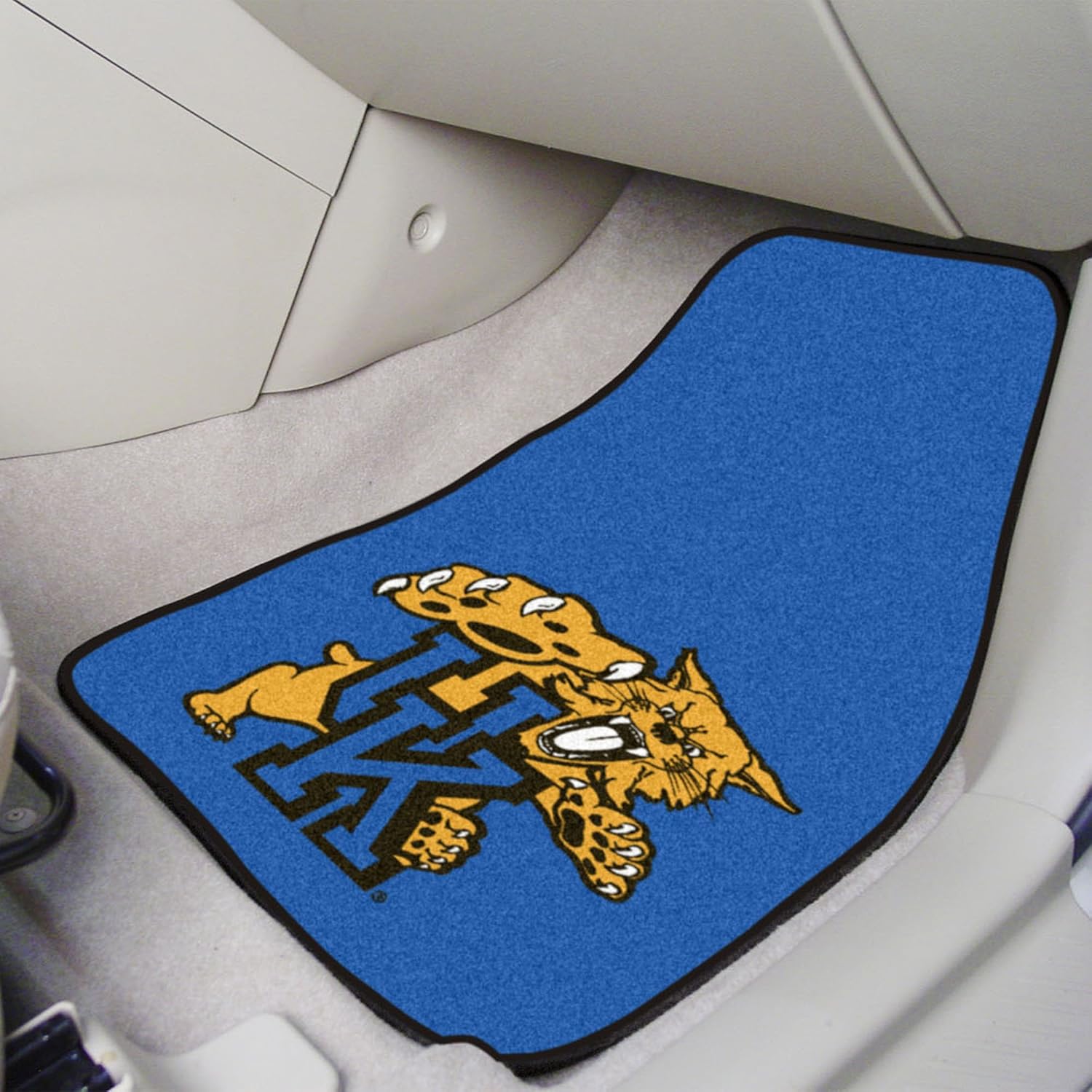 FANMATS 5170 Kentucky Wildcats Front 2-Piece Team Logo Carpet Car Mat Set, Front Row Automotive Floor Mats, Non-Slip Backing, Team Colors - "UK & Wildcat" Logo