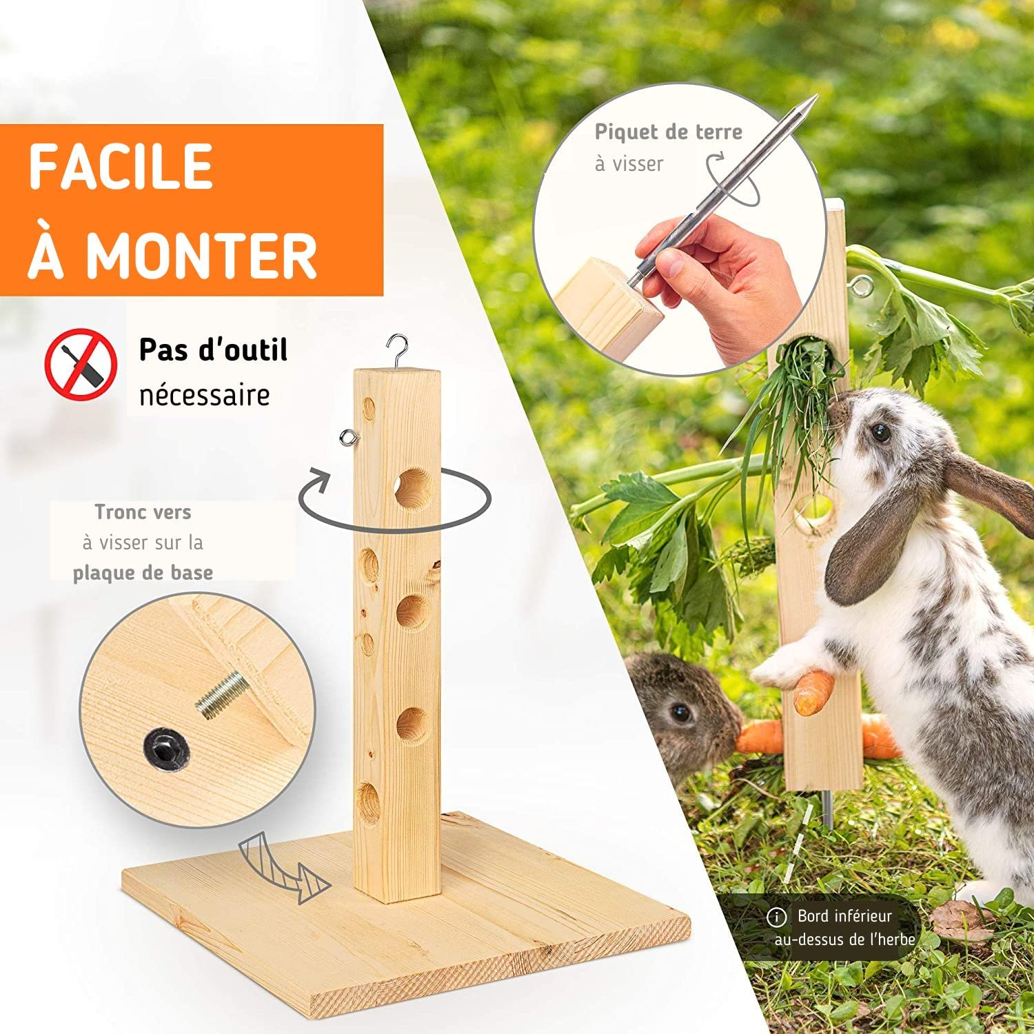 Arbre pour lapin fait main à garnir de nourriture fraîche - à poser, suspendre et empaler dans la terre - Jouet et accessoire lapin, cochon d'Inde