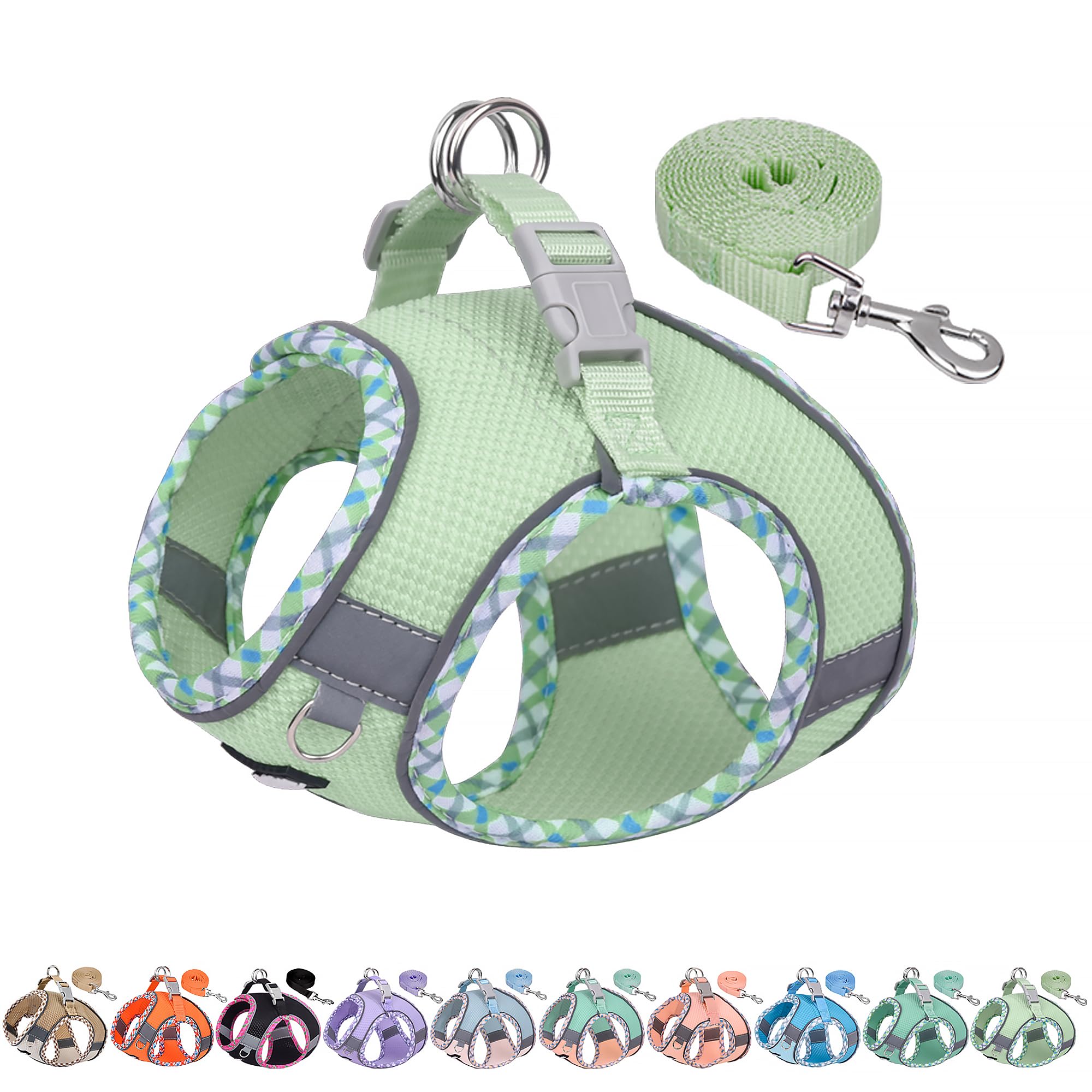 AIITLE Teacup Puppy Harness with Leash - Adjustable Soft Vest with Magic Tape & Reflective Safety Strips, Easy-Put-On for Poodles, Pomeranians - Gym,