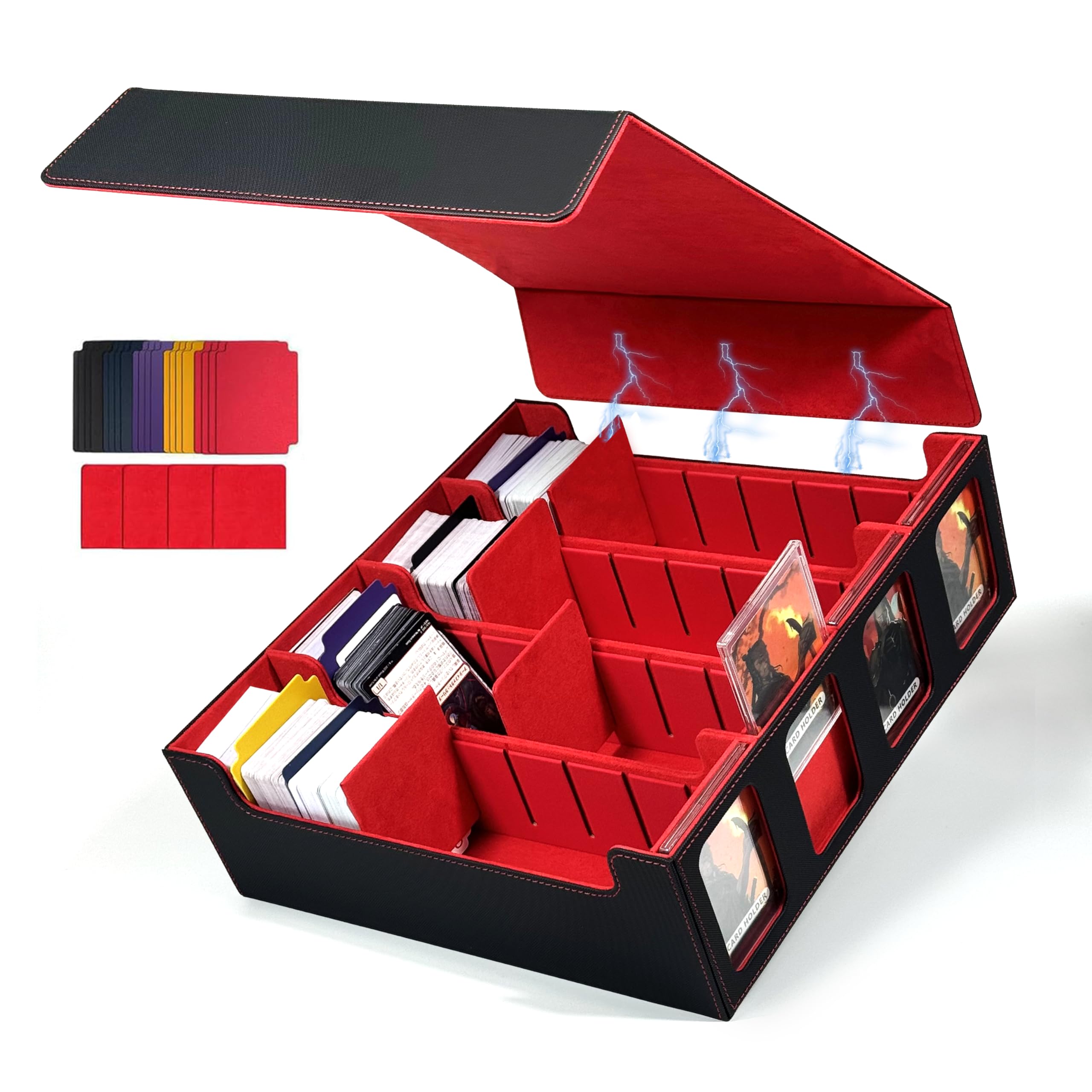 REASOR PU Leather Card Deck Case with Display Windows,3000+ MTG Trading Card Storage Box,3000+ MTG Deck Box,Magnetic Closure, 20 Dividers&4Pcs Supporters, Slot Support for Magic Game Cards.