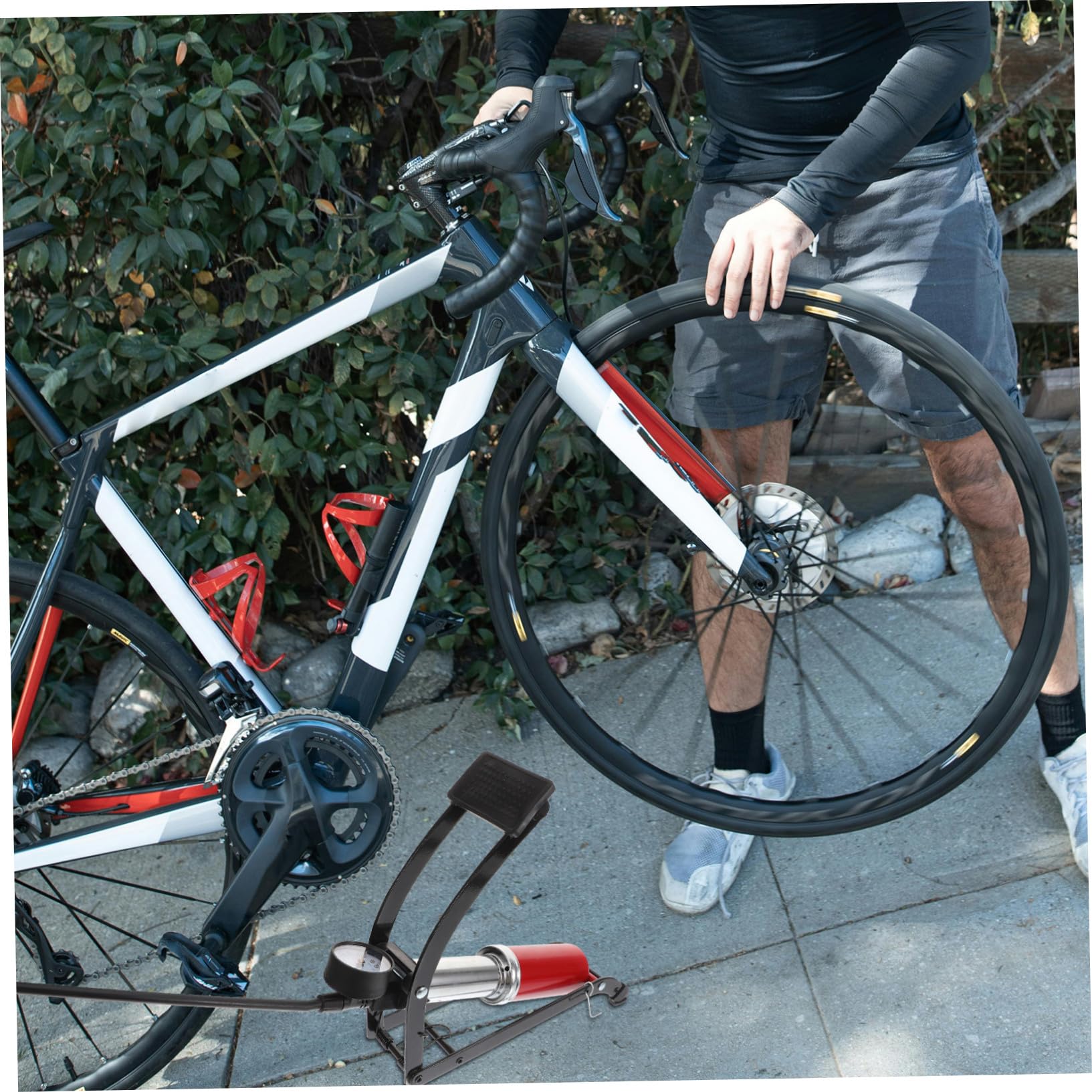 POPETPOP Fahrradpumpe Fußbetätigte Reifenpumpe Haushaltsfahrradpumpe Tragbare Fahrradpumpe Vertikale Aufblasvorrichtung Hochdruck-reifenpumpe Luftpumpe Für Fahrräder Fahrradaufblaszubehör