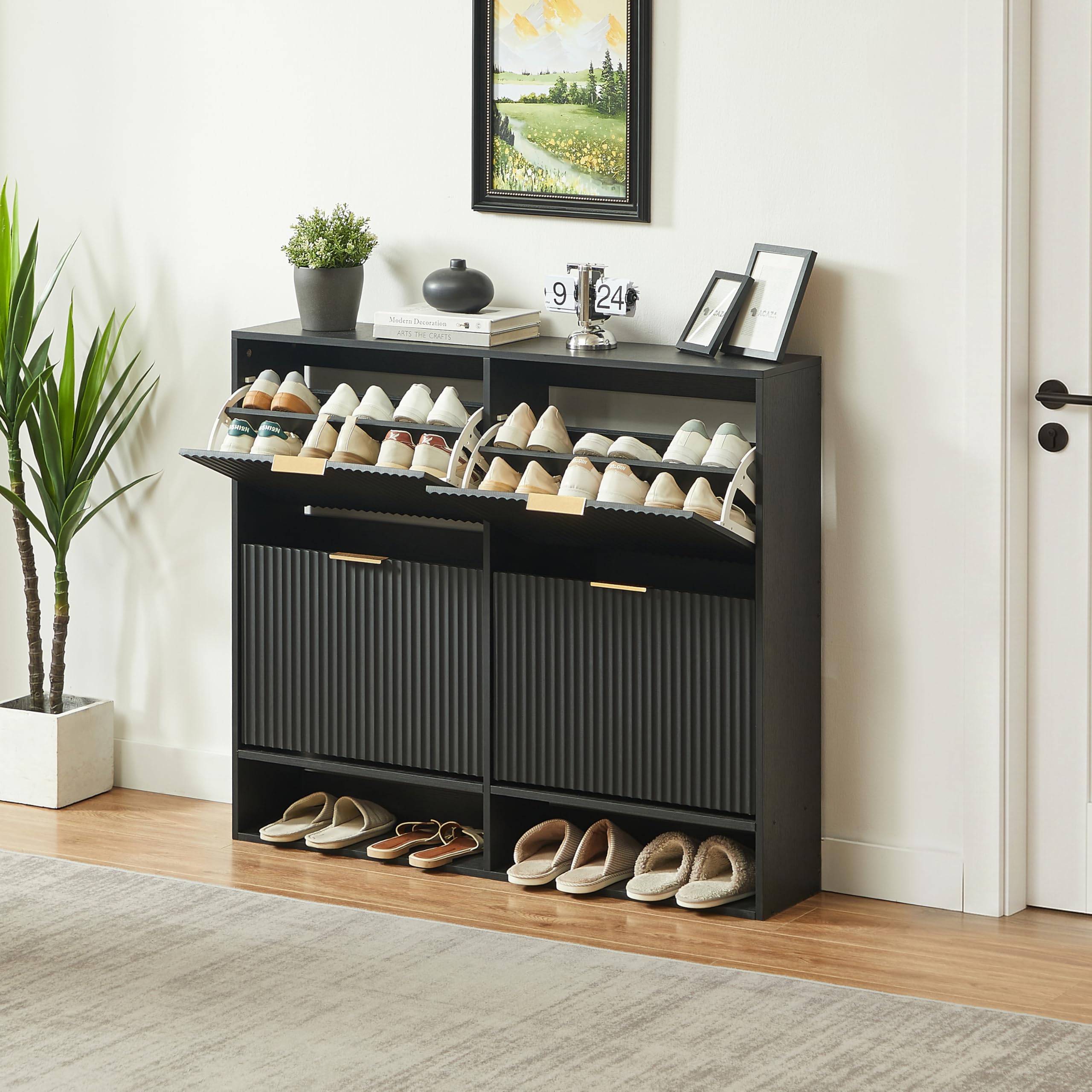 Mobile Scarpe Nero scanalato regolabile anticaduta 120x24x102cm