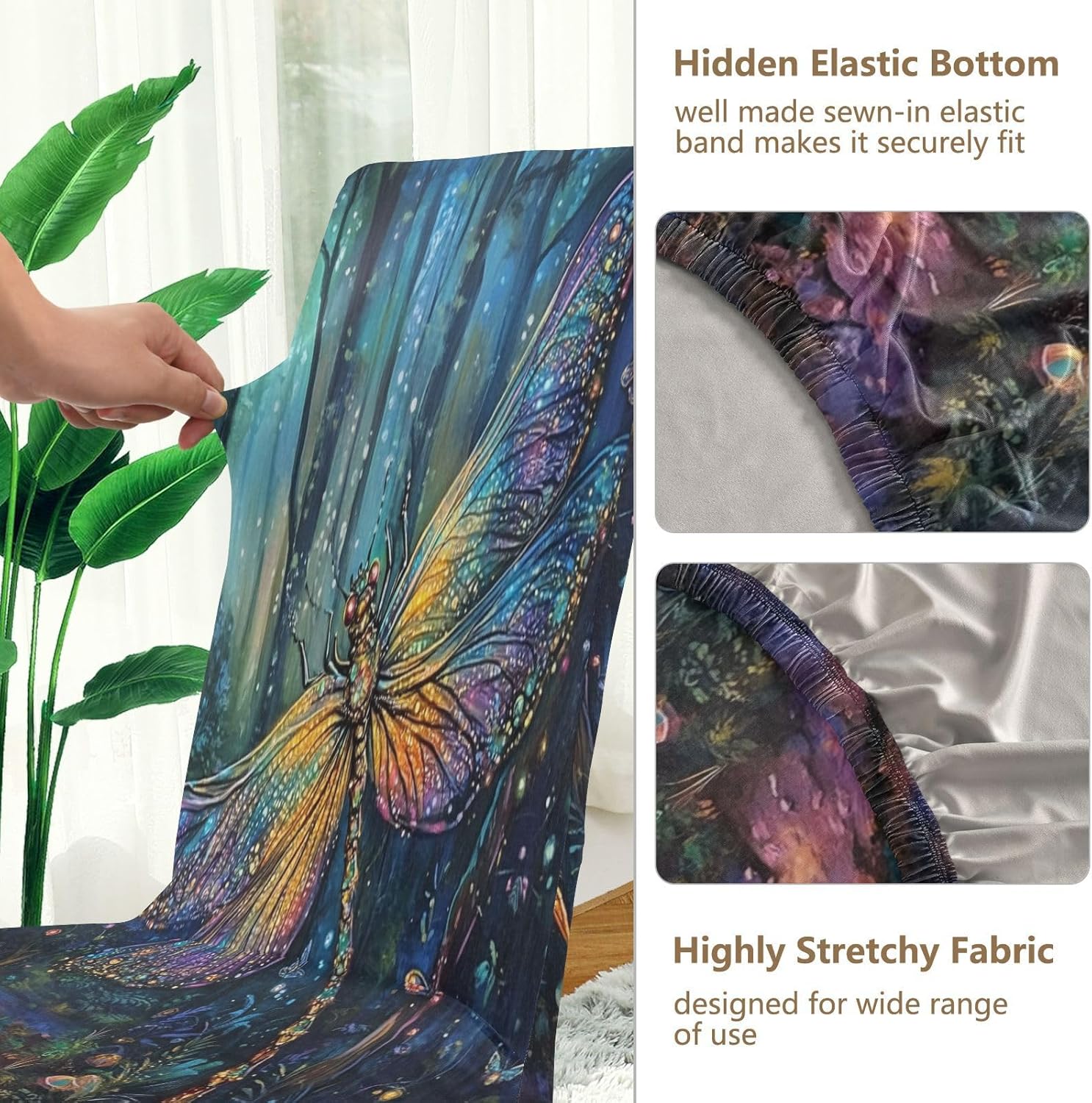 ALAZA Chair Covers for Dining Room, Forest Dragonfly Magic Stretch Chair Cover Sets Chair Protector Removable Washable for Ktichen Restaurant Hotel