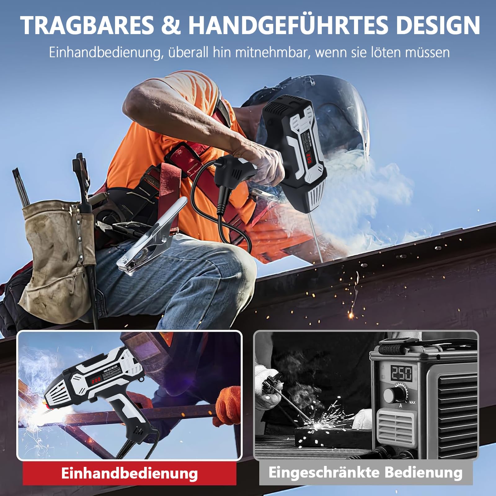 Elektroden Schweißgerät Handschweißgerät, 220V/3000W 200A Tragbares Elektrisches SchweißGerät IGBT Inverter ARC SchweißMaschine Schweißer, Handheld Welding Machine Für 1,6-3,2mm Drahtstangen
