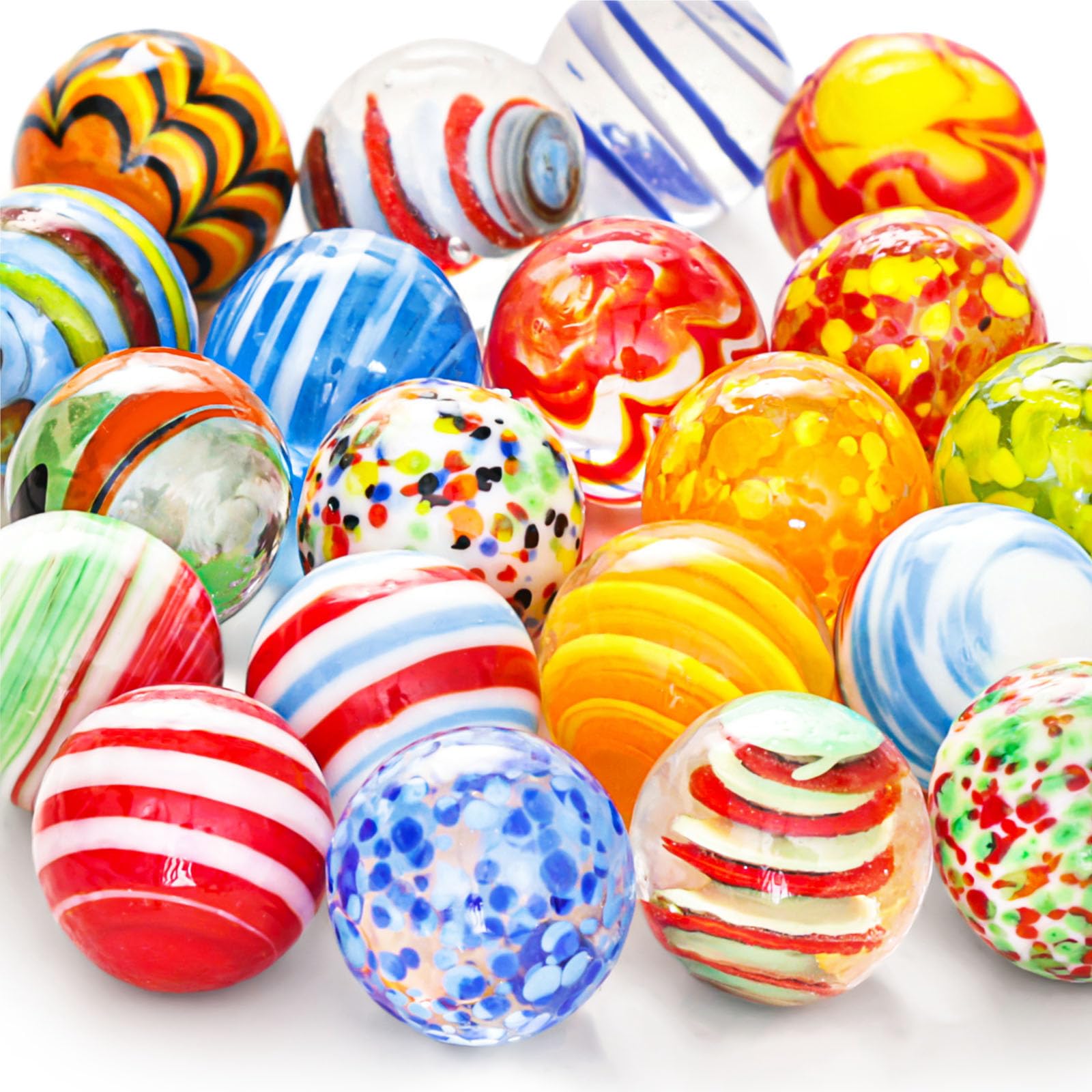 FUTUREPLUSX 20PCS Glass Marbles for Kids, 0.6 Inch Small Colorful Marbles Run Accessories, for Kids Game, Birthday Party Gifts, Parent-Child Games