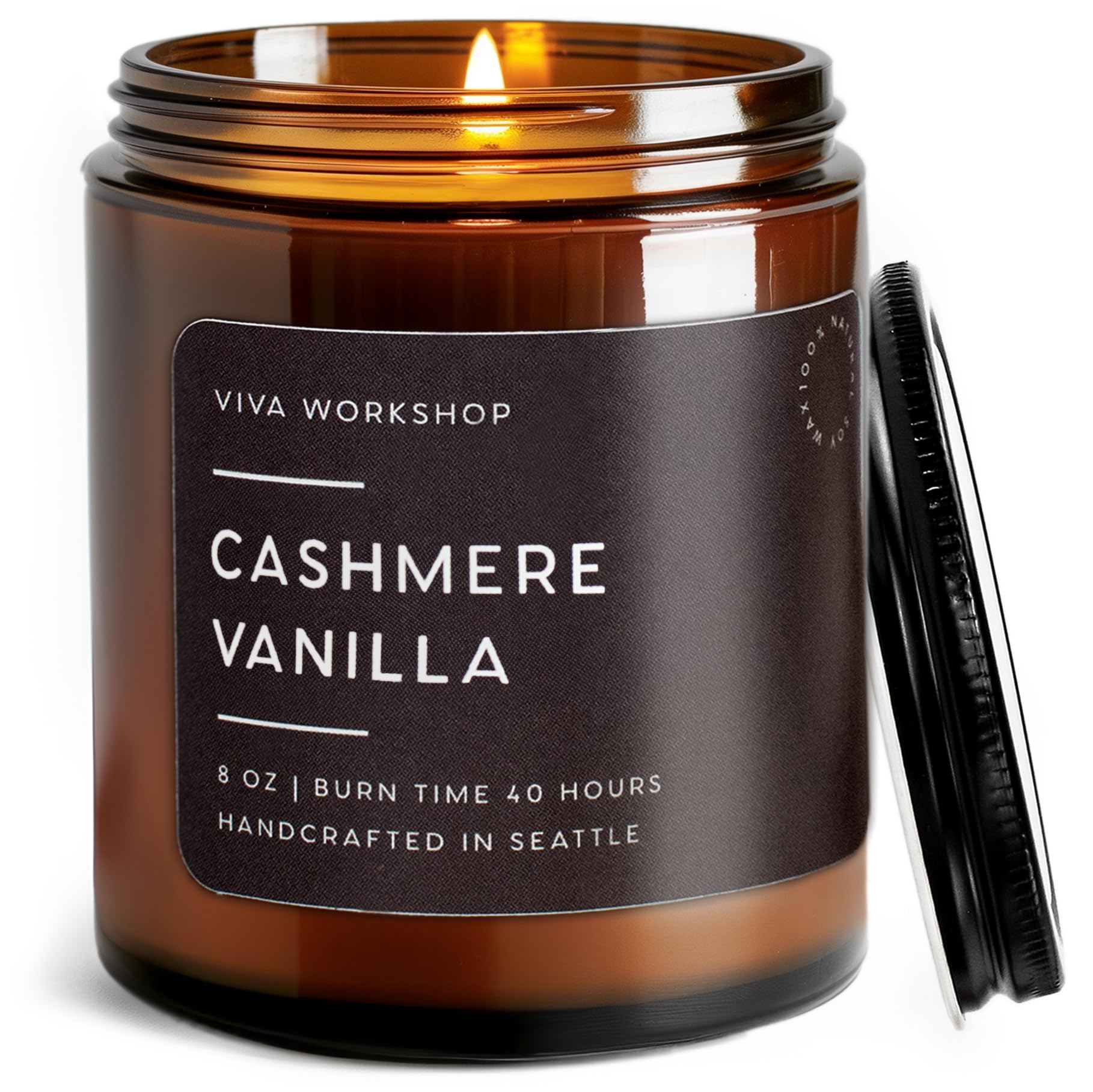 Cashmere Vanilla Natural Soy Wax Scented Candle – Crafted in USA, Seattle – Gift for Birthday, Meditation, Home, Spa – Aroma Candle for Relaxing –