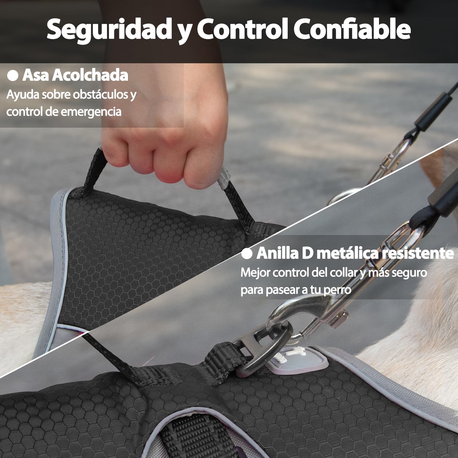 Huntboo Arnes Perro Pequeño Mediano Grande, Arnes Antiescape Perro, Arnés Reflectante para Perros con Asa, Transpirable, Chaleco Ajustable para Caminar, Equipamiento para Correr (Negro, XL)