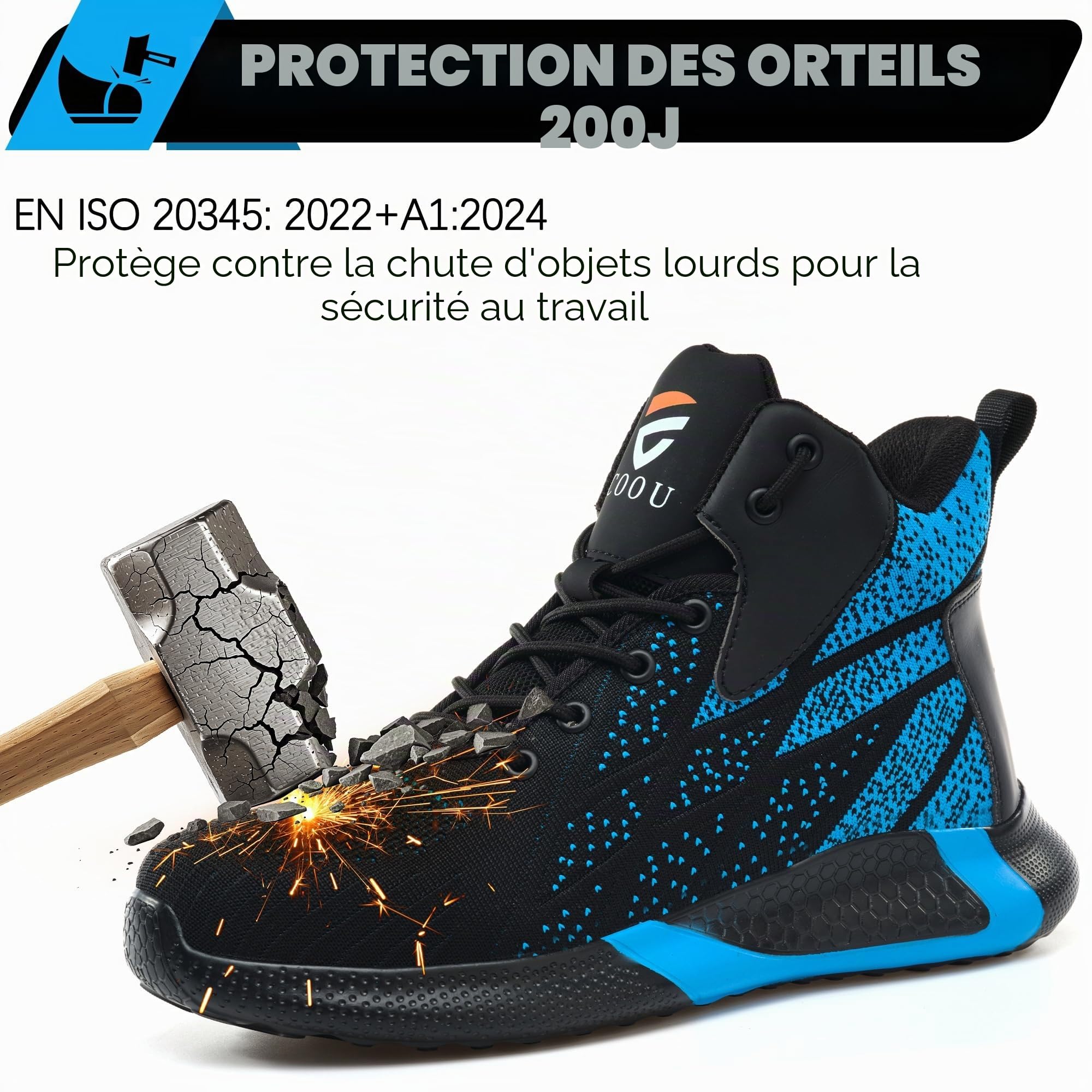 Chaussures de Sécurité Hommes Femmes Montante Basket de Sécurité Haute Légère Chaussures de Travail Embout Acier Confortable 35-48 EU
