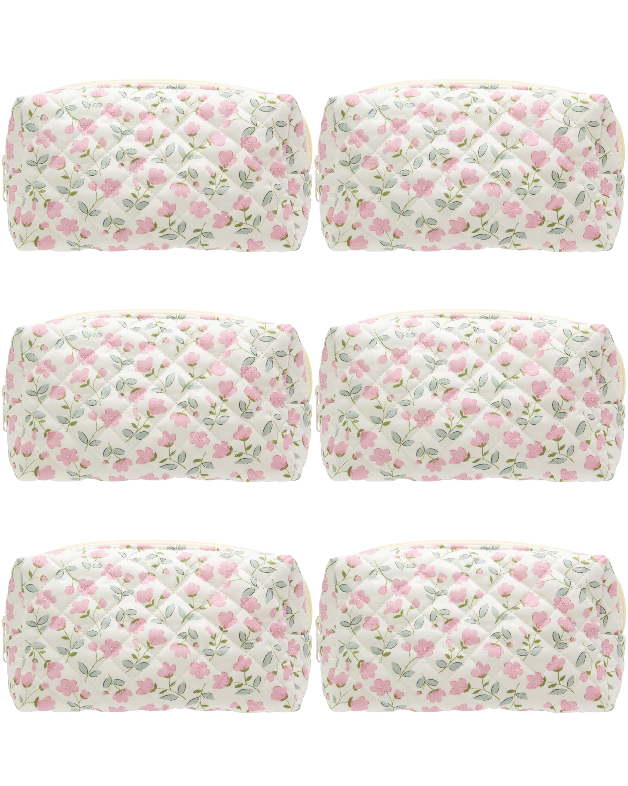 PAZIMIIK Gesteppte Make-up-Tasche im Vintage-Stil, Kosmetiktasche für Pinsel, Bleistifte und Reise-Make-Up-Zubehör für Damen und Mädchen, Blume weiß, 6PCS, Vintage