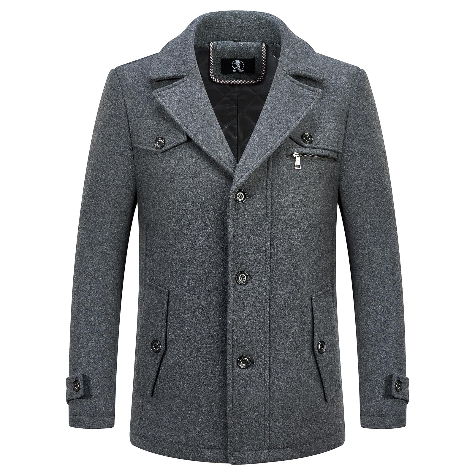 KUDORO Manteau Homme en Laine Chaud Mi-Long Hiver Trench Coat Slim Fit Classique Parka Pardessus Caban Business Duffle-Coats Coup-Vent Revers Overcoat