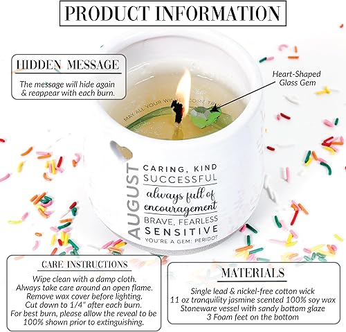 Miniatura 2 de Pavilion Gift Company - Vela de revelación de cera de agosto de 11 onzas, vela de piedra natal de cera de soja natural, aroma a jazmín, vela de